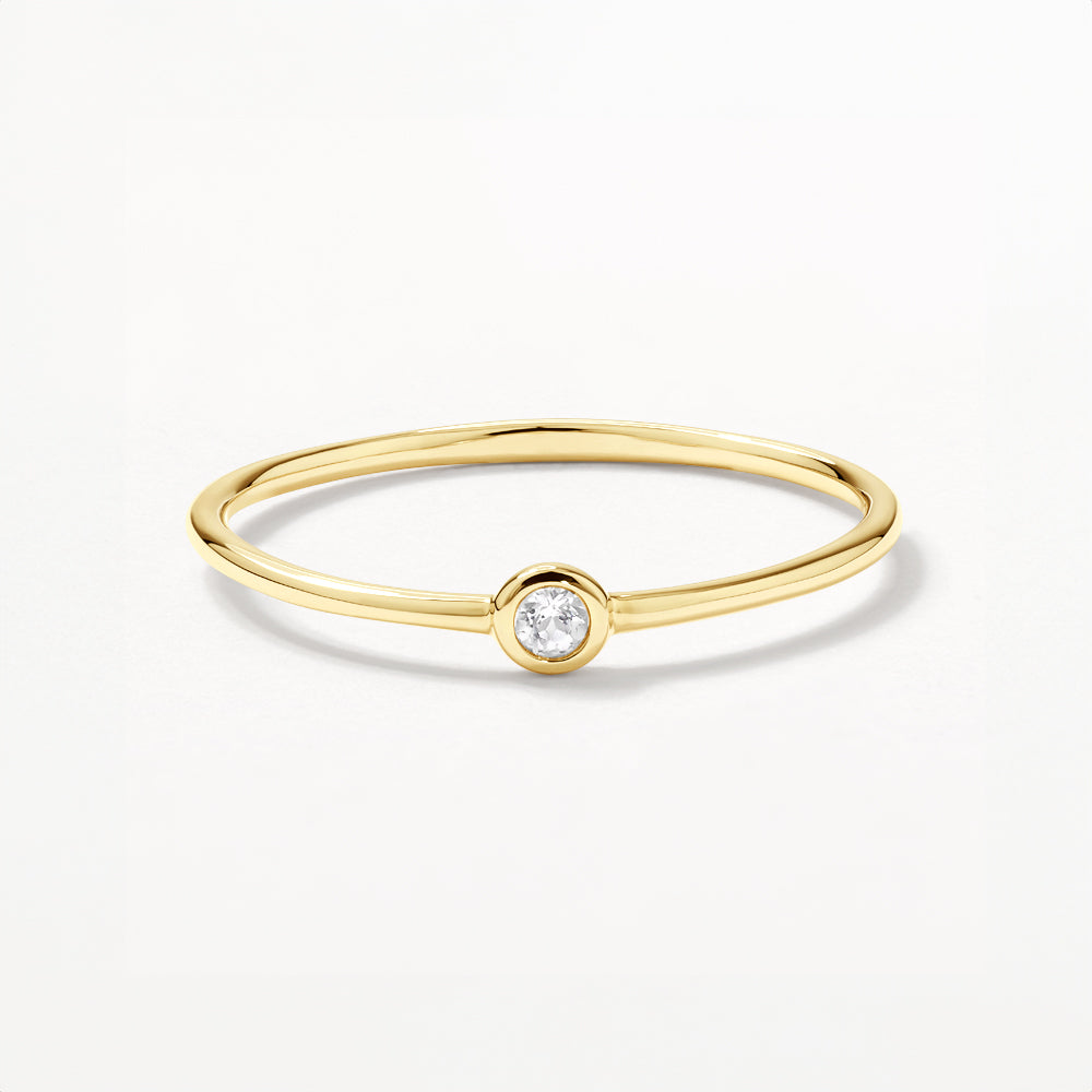 10k Gold Micro White Topaz Round Bezel Ring - Elegant Everyday Jewelry for Women, Perfect for Gifts & Special Occasions