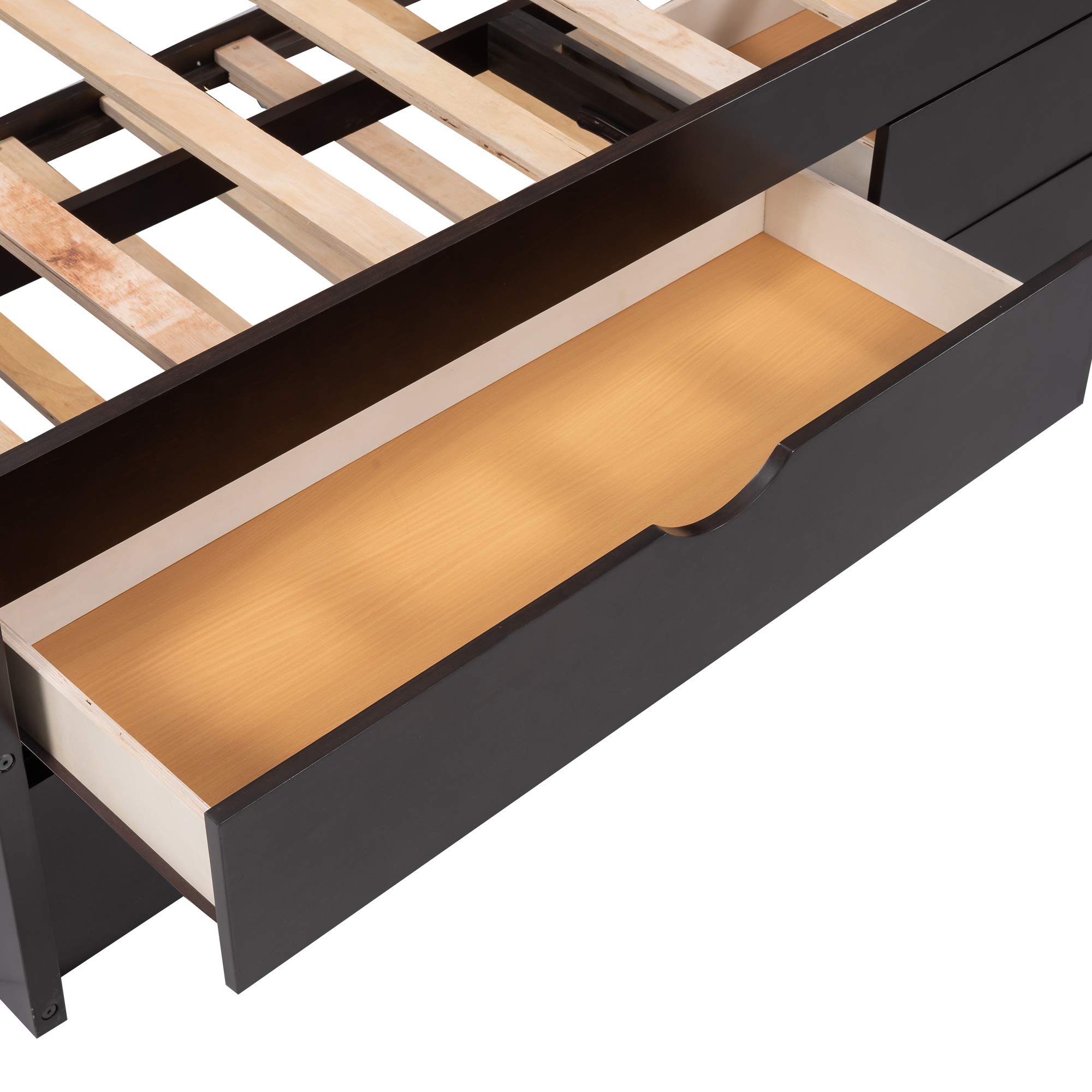 Twin Size Daybed with Drawers & Trundle - Rustic Wooden Storage Platform Bed for Kids & Teens, No Box Spring Needed, Multi-Functional Captain's Bed (Espresso) - Perfect for Guest Rooms, Dormitories & Small Spaces