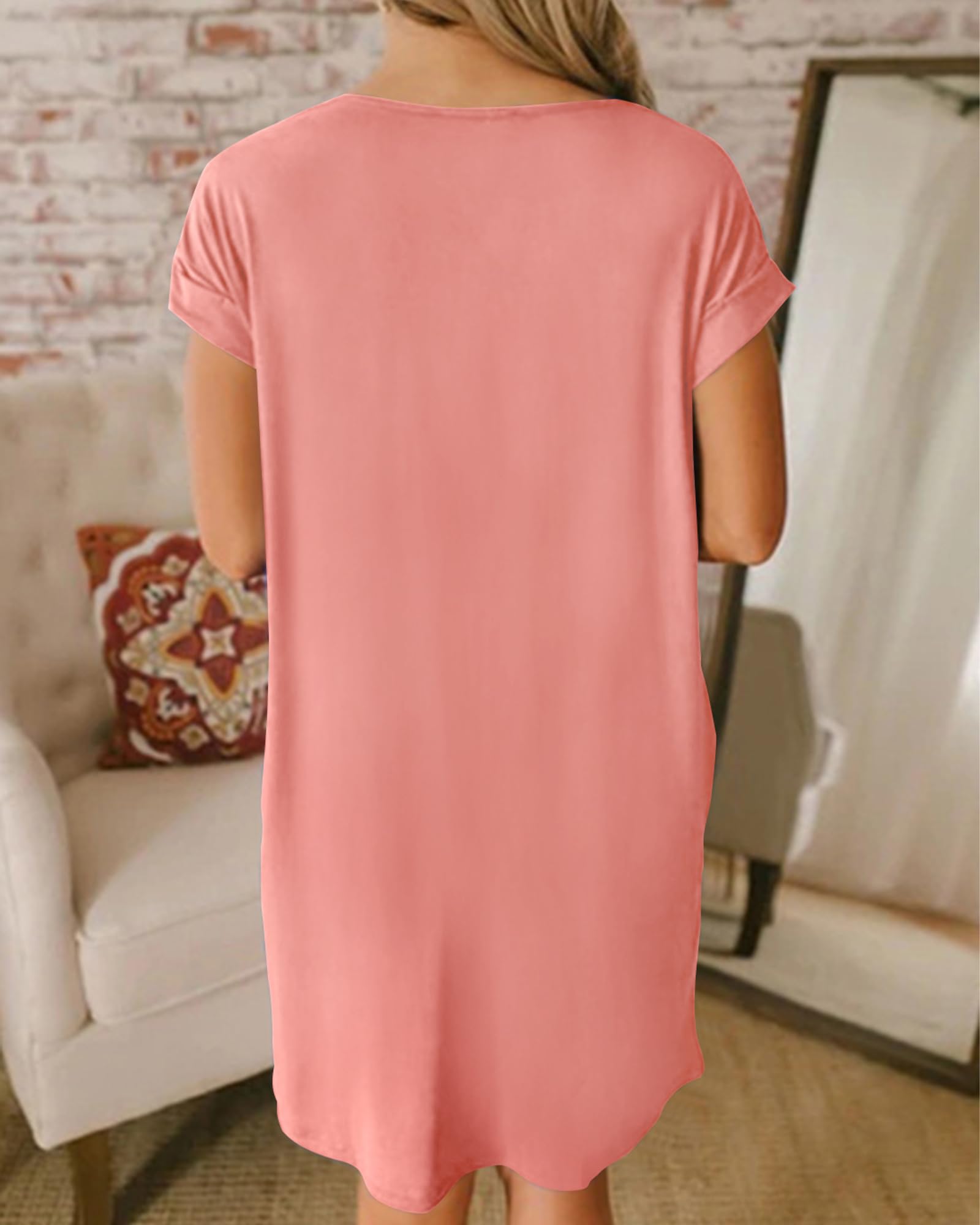 BTFBM Women's V-Neck Short Sleeve Summer Dress 2025 - Casual Loose Tunic T-Shirt Dress with Pockets | Spring Outfits, Beachwear, Lounge Pajamas & Everyday Comfort Wear