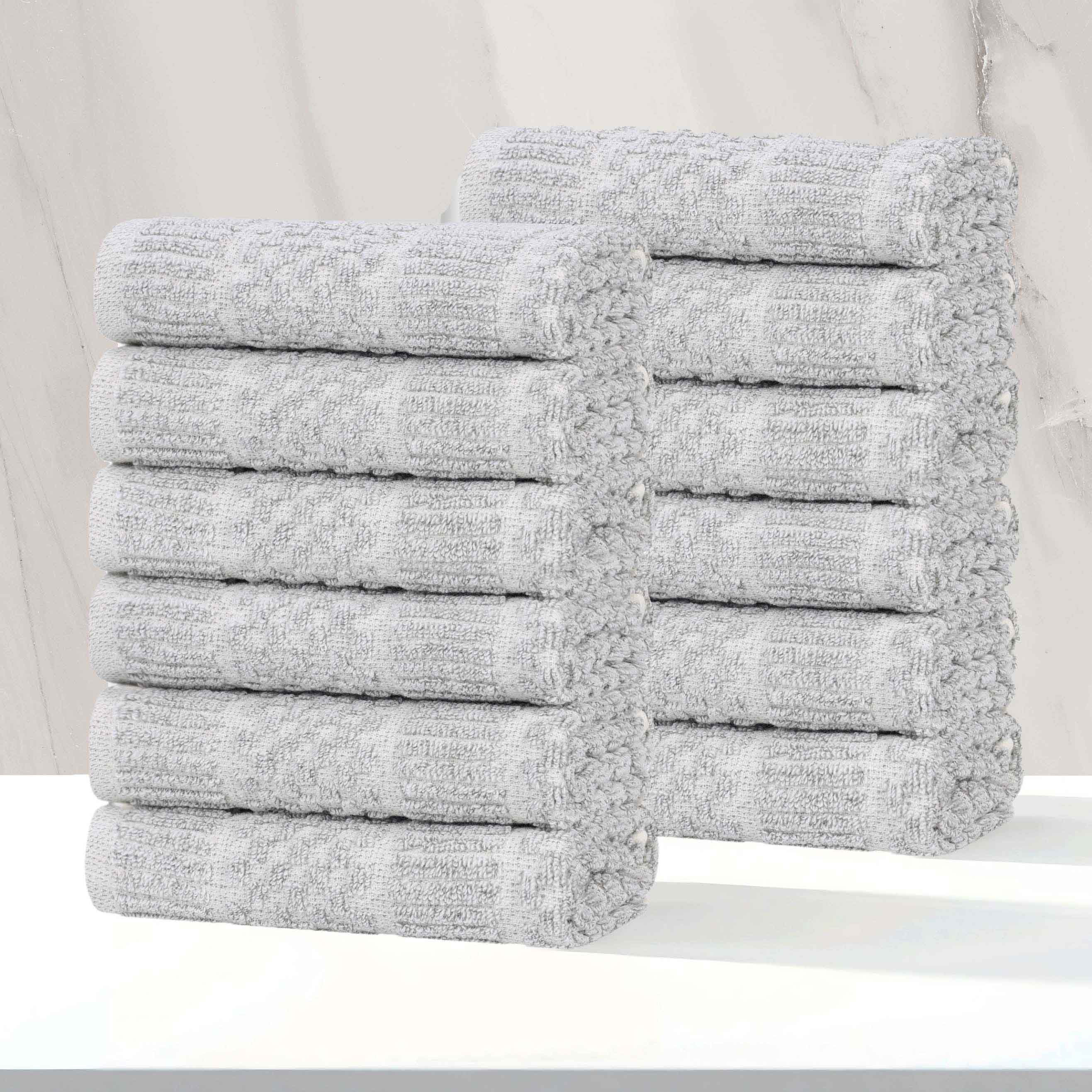 12-Pack Naples Cotton Blend Checkered & Ribbed Face Towels | Soft & Absorbent Bath & Hand Towels for Home, Gym, Spa & Travel