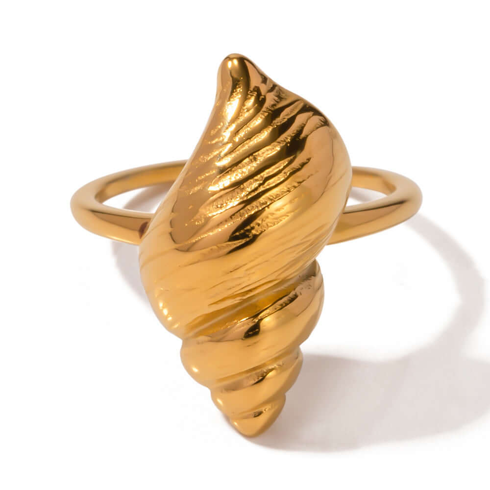 18K Gold Conch Shell Whisper Open Thumb Ring - Elegant Adjustable Statement Jewelry for Women | Perfect for Boho Fashion, Beach Weddings & Everyday Wear (JDR732)