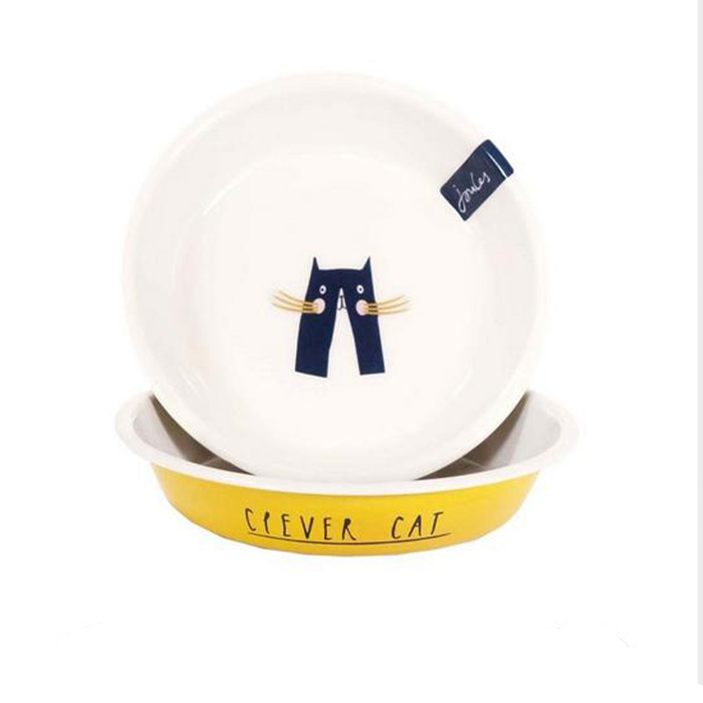 Joules 'Clever Cat' Ceramic Cat Bowl - Durable Pet Food & Water Dish for Indoor Cats - Perfect for Mealtime & Feeding Station Setup