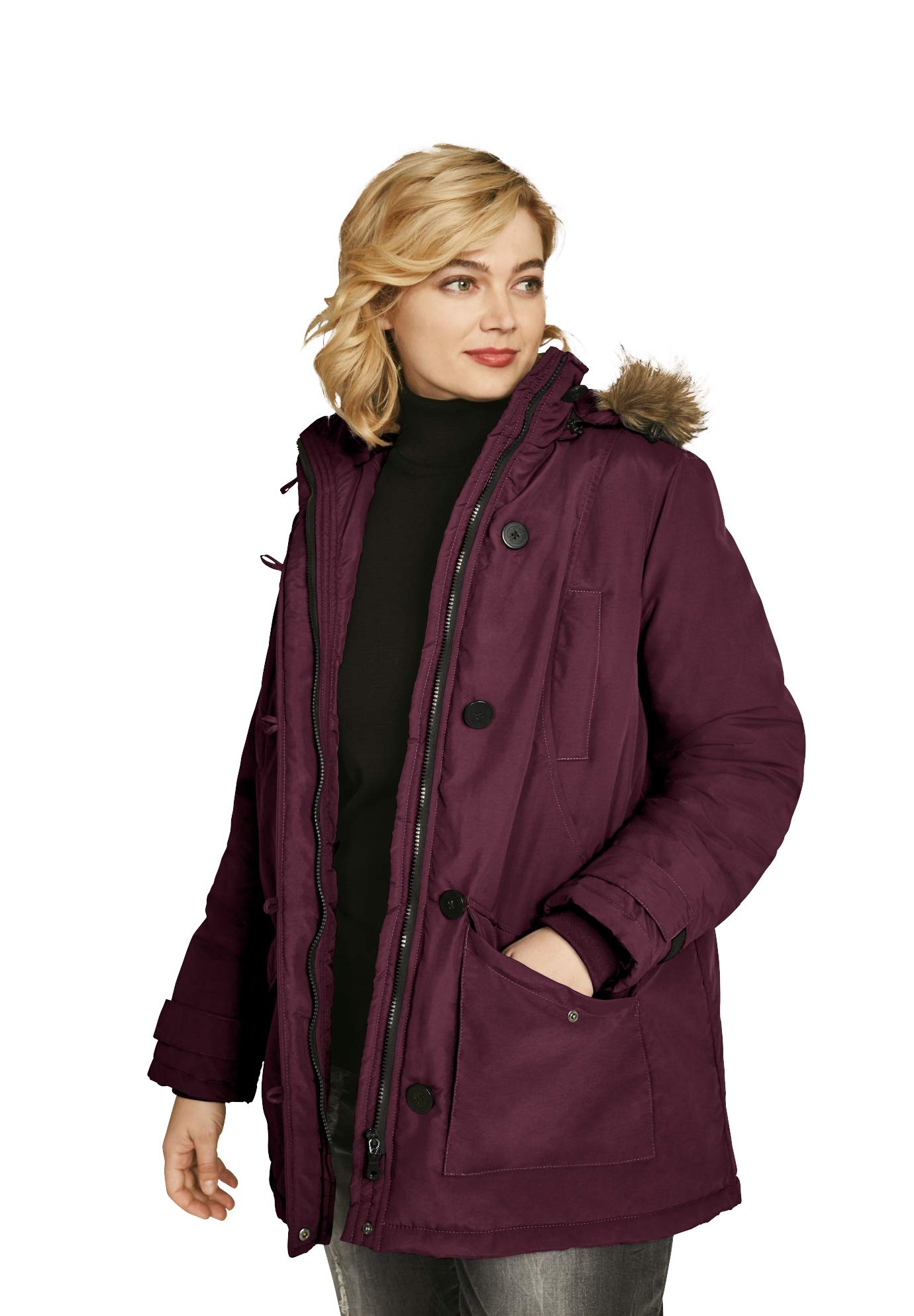 Ellos Women's Plus Size Faux Fur Trim Parka Jacket - Warm Winter Coat for Cold Weather, Outdoor Activities & Fashion Style