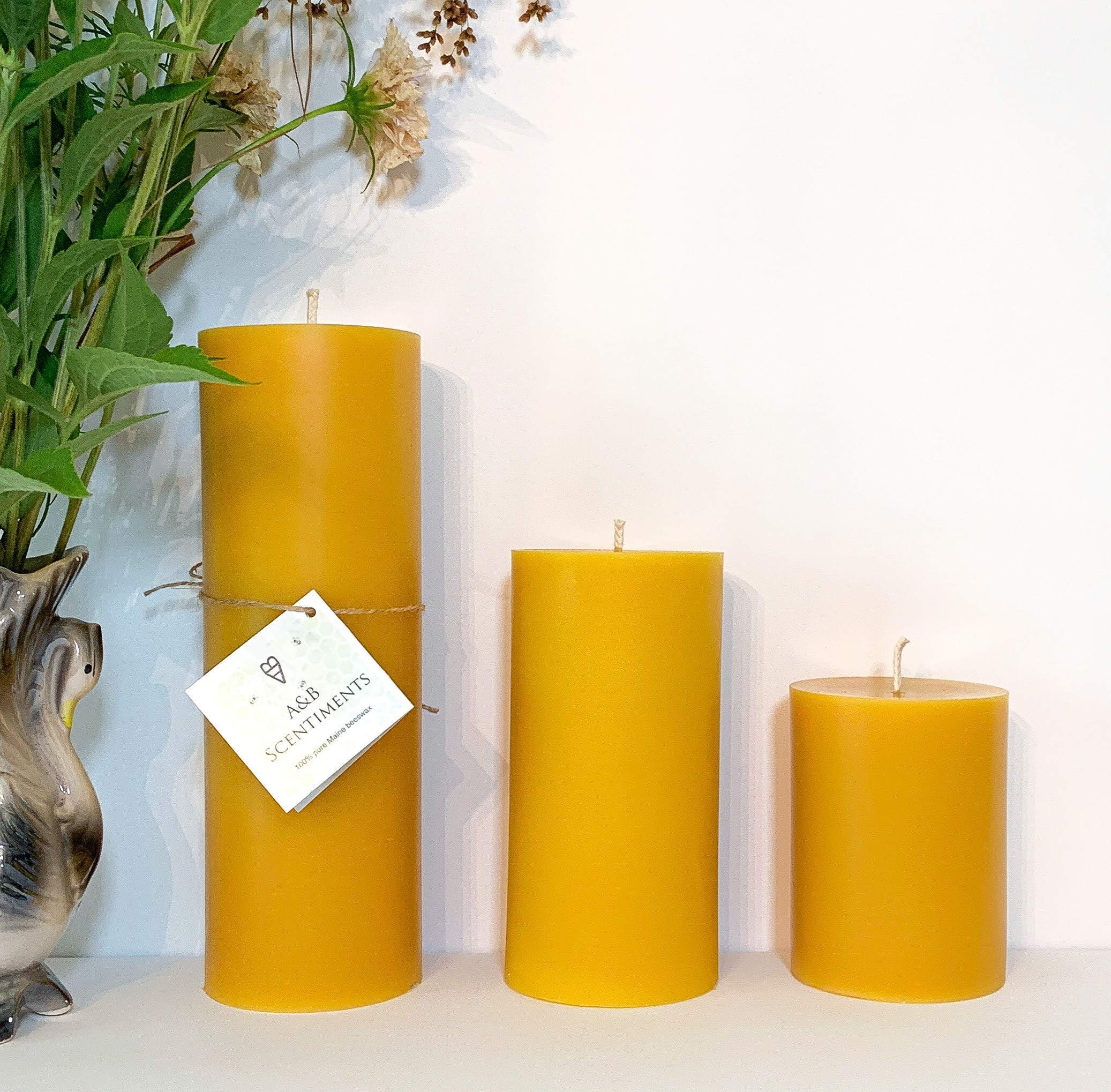Premium Beeswax Pillar Candles - Handmade Natural Candles for Christmas Gifts, Holiday & Home Decor - Perfect for Romantic Dinners, Spa Relaxation and Cozy Ambiance