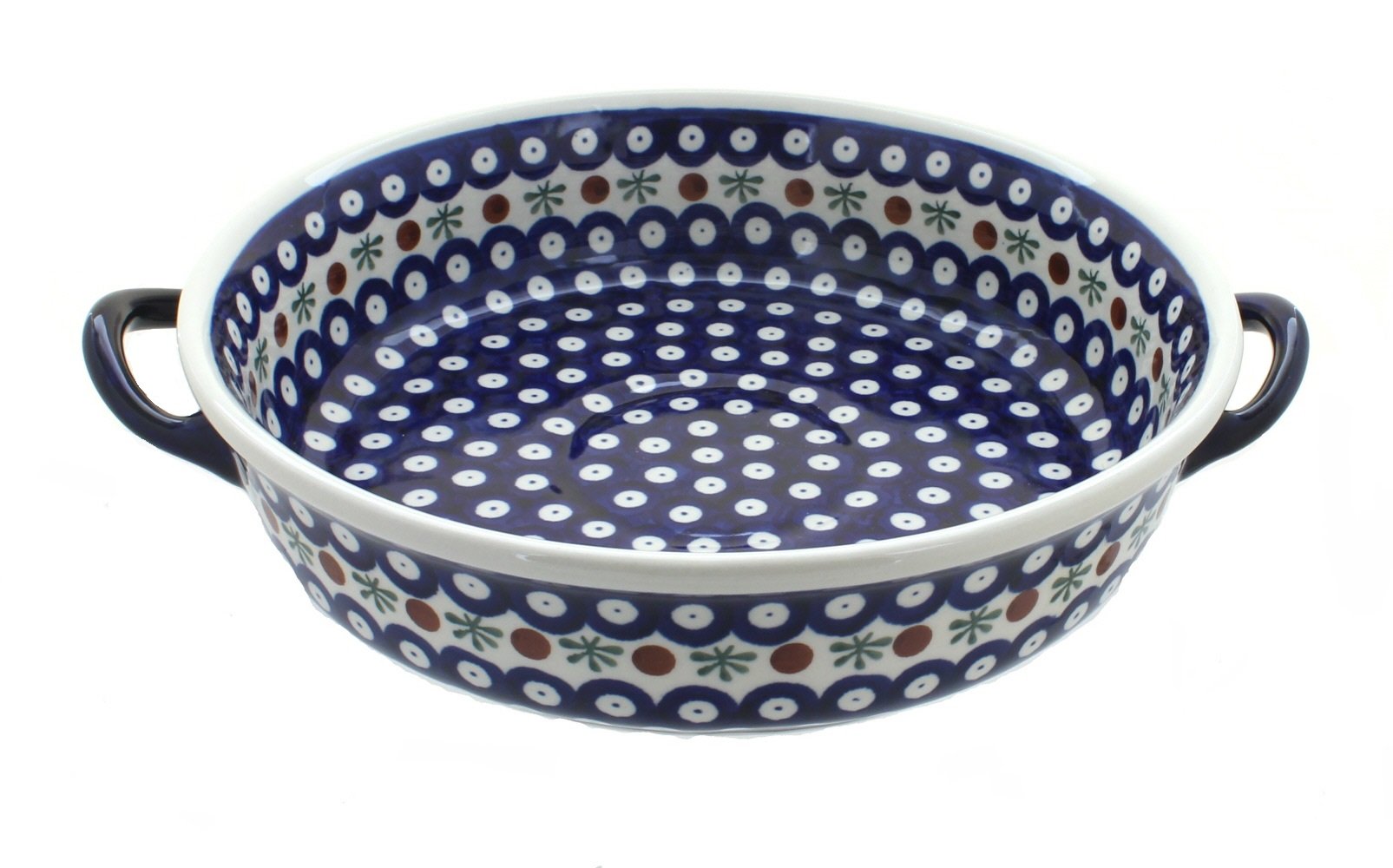 Handmade Blue Rose Polish Pottery Round Casserole with Lid - Nature-Inspired Design for Oven & Stovetop Cooking | Perfect for Stews, Soups & Baking