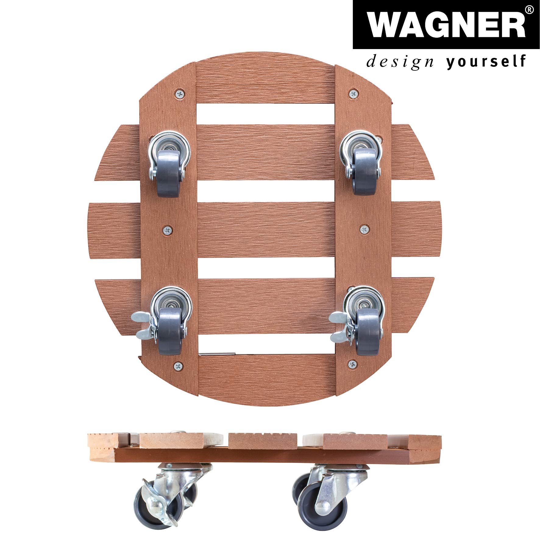 Premium WPC Plant Caddy - 11.42 Inch Diameter x 2.95 Inch Height - Durable Indoor/Outdoor Flower Pot Stand with 220 lbs Capacity - FSC® Certified Wood Plastic Composite in Terracotta (2 Brakes Included) - Perfect for Patio, Garden, Balcony & Home Decor - Model 20053501