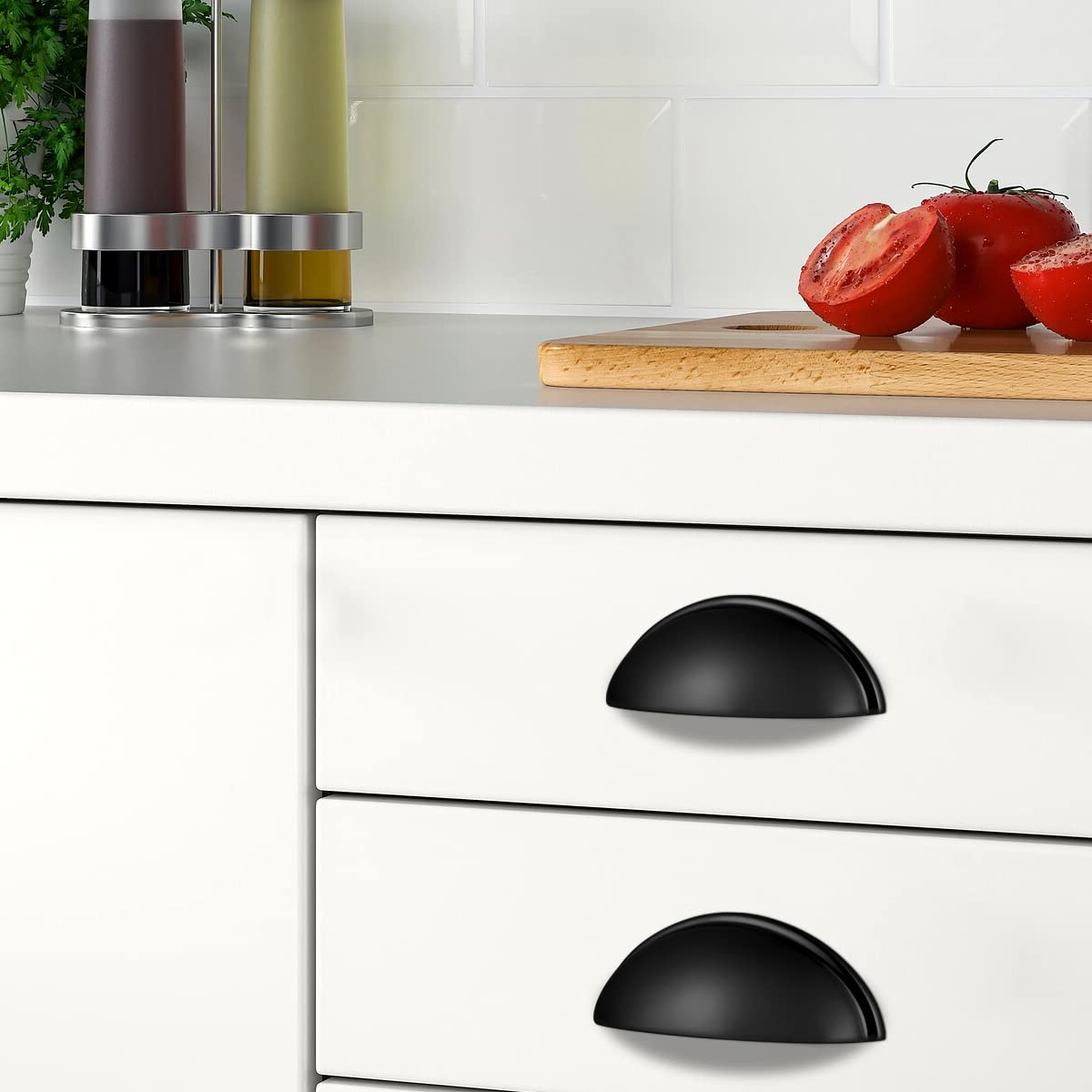 Probrico 20 Pack 3 Inch Black Cabinet Drawer Pulls - Half Moon Cup Handles for Kitchen Cabinets, Dressers & Furniture (3