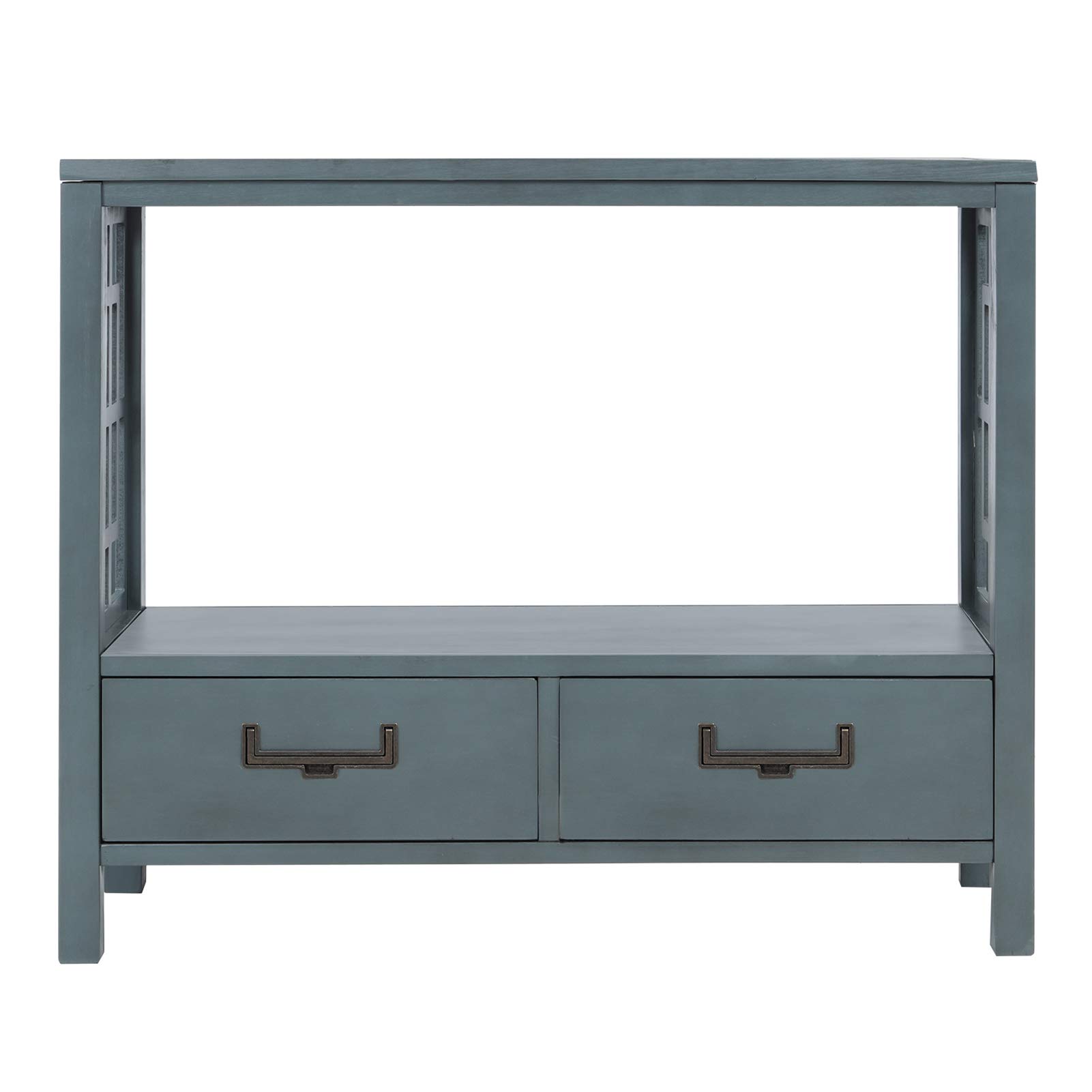 OCUhome Modern Farmhouse Entryway Table - Narrow Navy Console Sofa Table with 2 Drawers for Hallway, Living Room & Foyer Decor