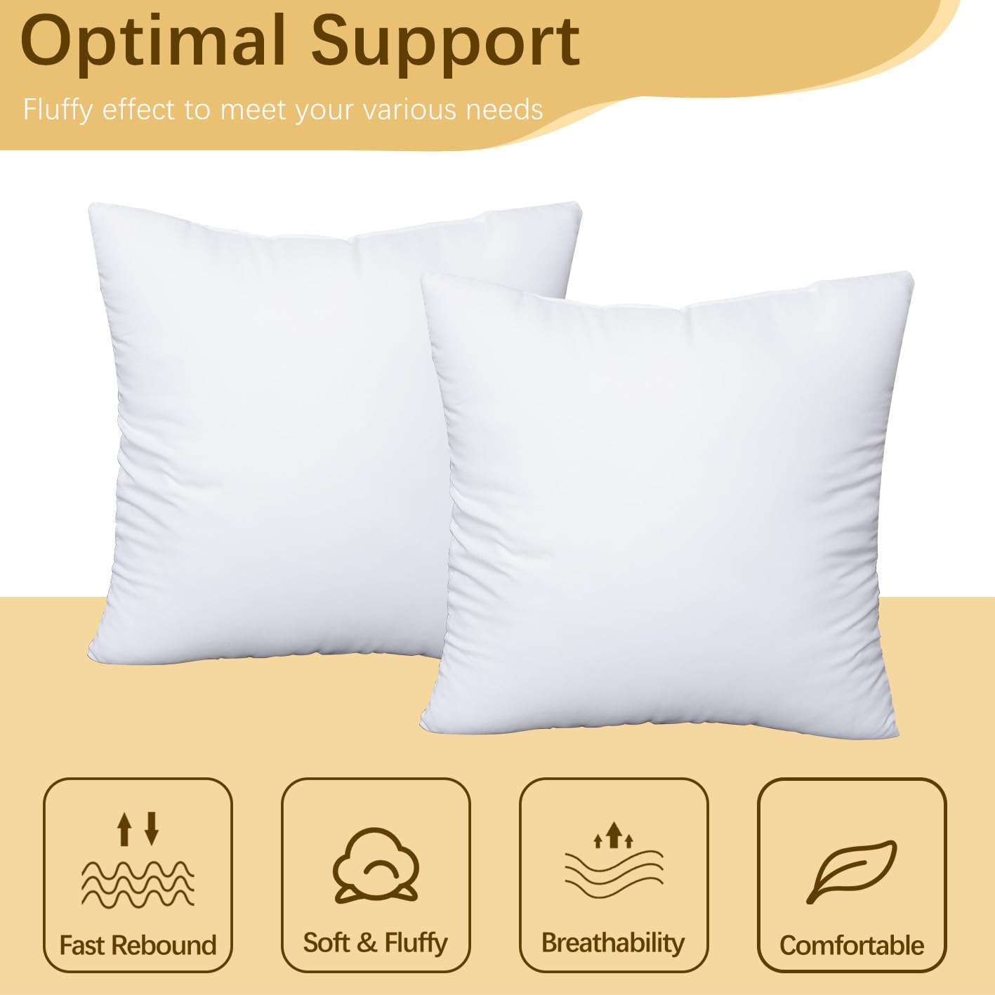 Premium 12x12 Inch Throw Pillow Inserts Set of 2 - 100% Cotton Decorative Pillow Covers for Sofa, Bed & Home Decor - Soft White Cushions Perfect for Living Room, Bedroom & Hotel Style Decor