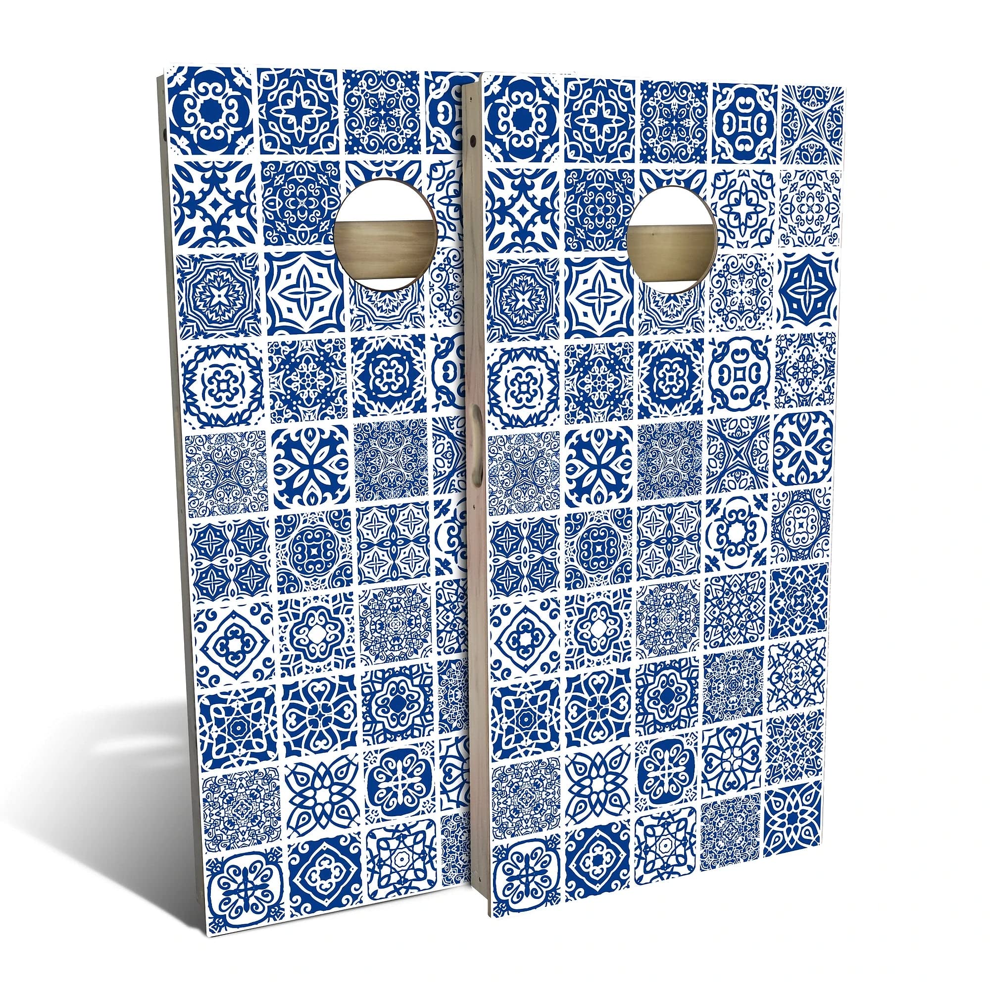 Skip's Garage Country Living Blue Tile Cornhole Board Set - 2 Boards, 8 Bags, Custom Size & Accessories - Perfect for Backyard Parties, Tailgating & Outdoor Games