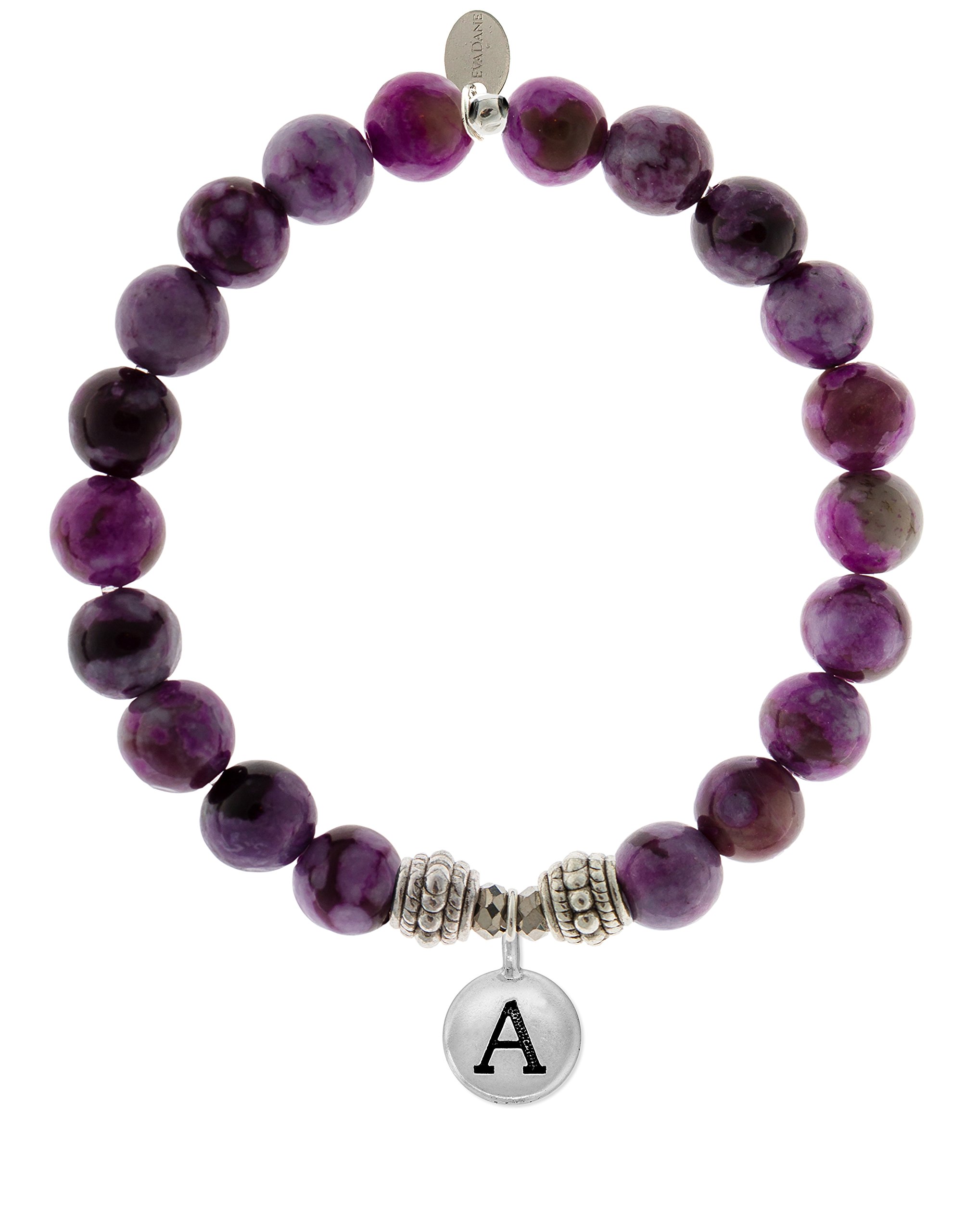 Natural Sugilite Gemstone Rope Bead Alphabet Letter A Charm Stretch Bracelet for Women - Handmade Adjustable Spiritual Jewelry Gift for Yoga, Meditation & Positive Energy