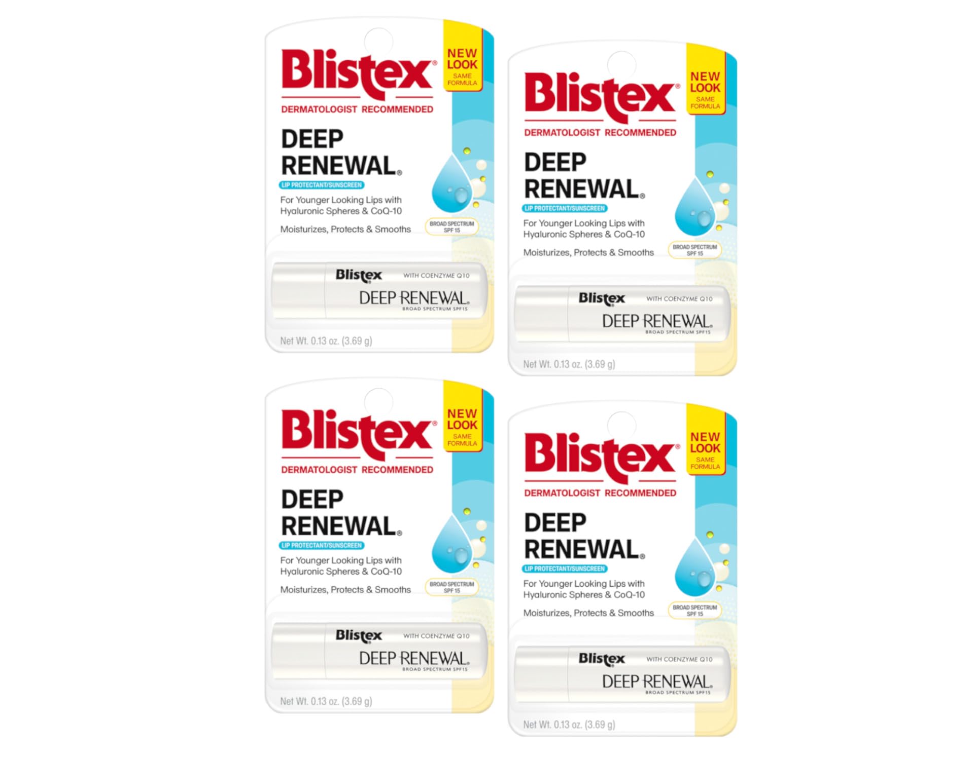Blistex Deep Renewal Lip Protectant SPF 15 Sunscreen Balm - 4 Pack (0.13 oz Each) | Moisturizing & Healing Lip Care for Dry, Chapped Lips - Perfect for Outdoor Activities, Winter Protection & Daily Use