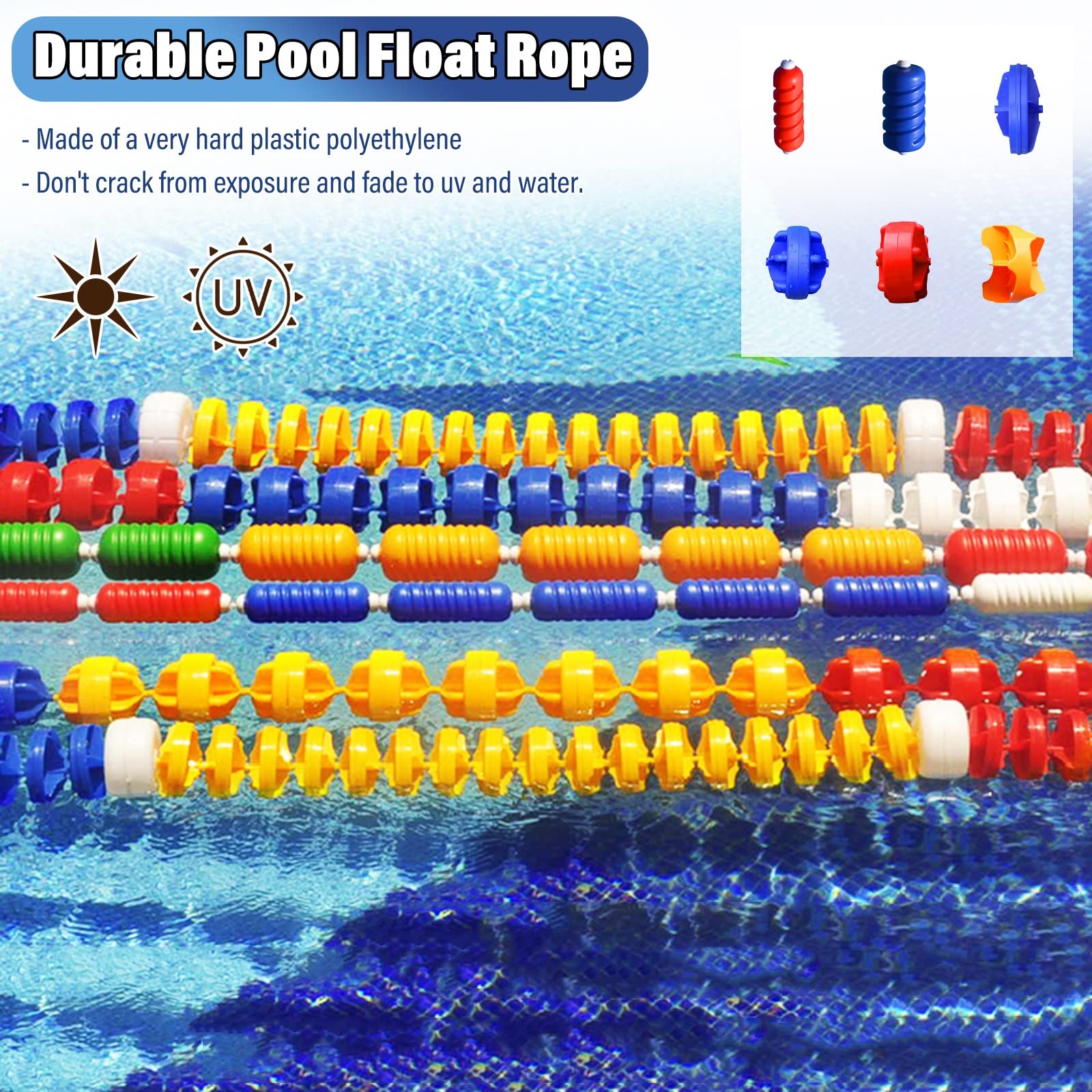 Premium Swimming Pool Safety Rope Float Line Divider - Blue & White Buoy Kit for Inground Pools (10/20/24/30/33 Ft) - Ideal for Deep Water & Shallow Beach Separation, Lane Marking & Pool Safety