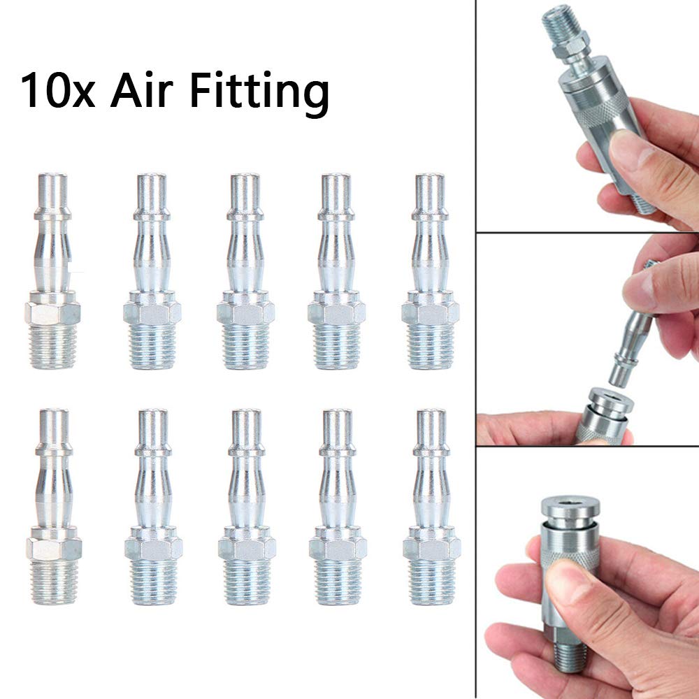 1/4 BSP Quick Release Air Line Fitting Connectors - Male & Female Compressor Hose Couplings (10-Pack) - High Pressure Pneumatic Tools, Air Compressor Accessories for DIY, Automotive & Industrial Applications