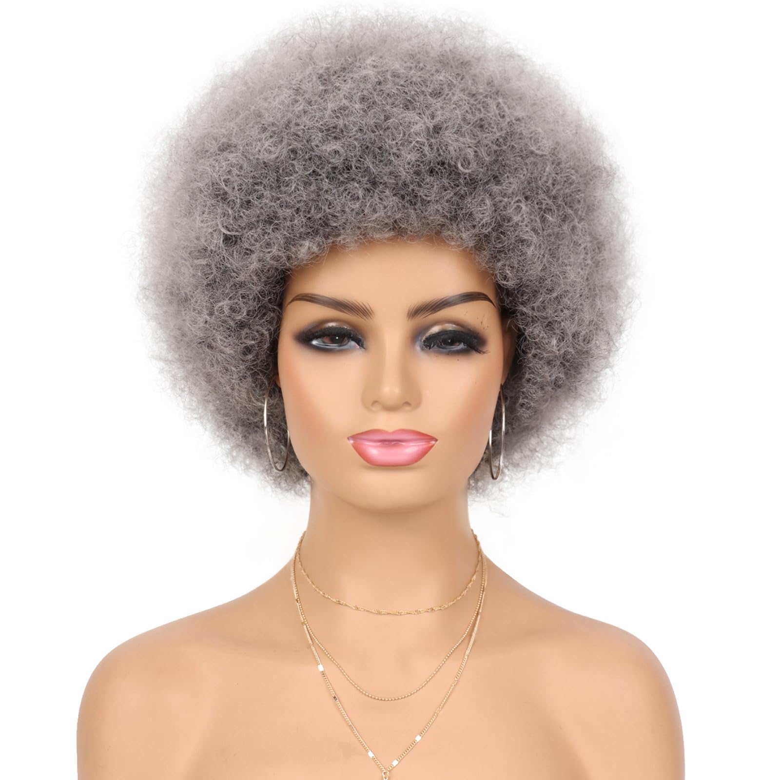G&T Afro Puff Wigs for Women - Natural Looking Curly Wigs with Dark Roots (1B/Grey) - Perfect for Daily Wear & Party Occasions - Black & White Women's Fashion Wigs for Cosplay, Halloween & Special Events