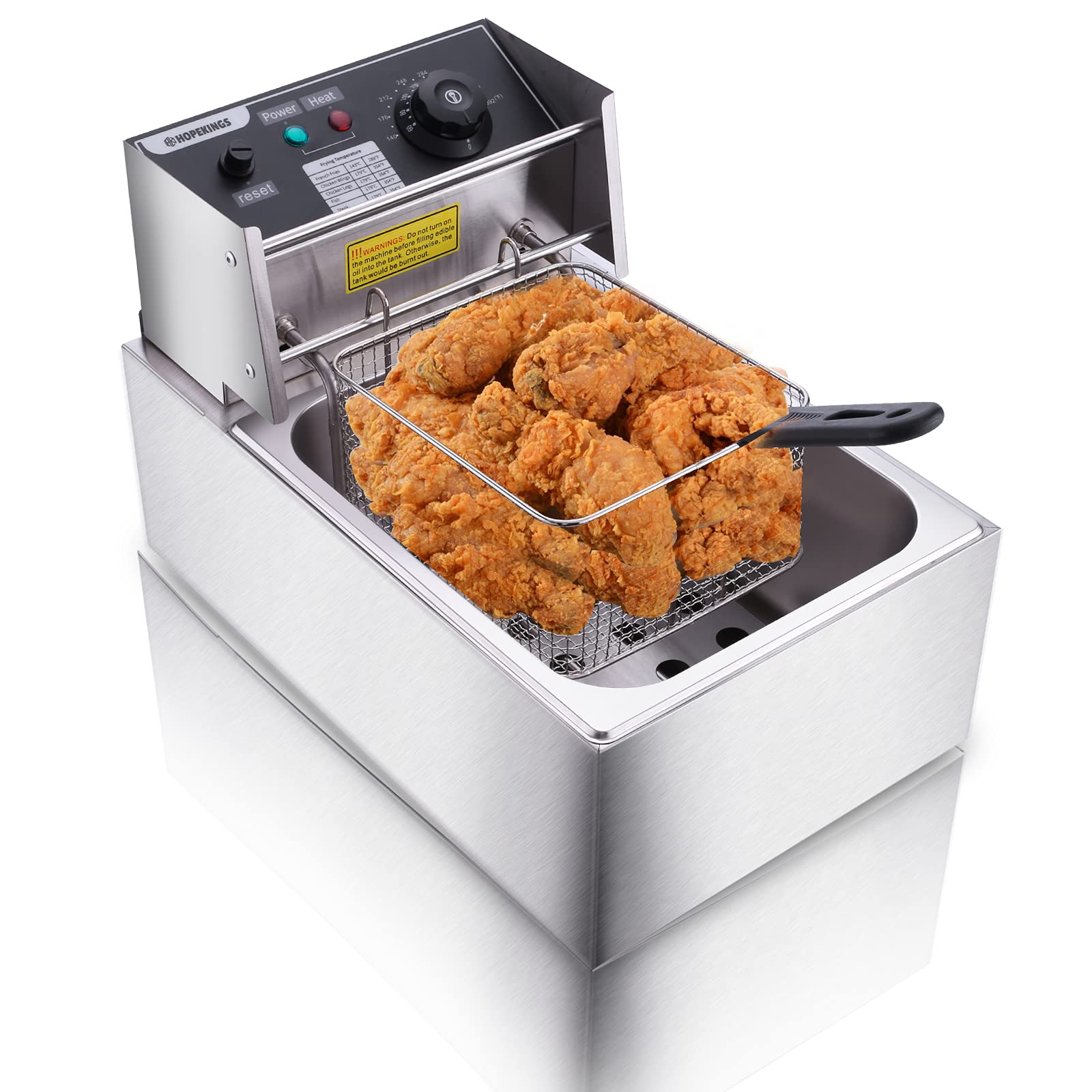 1700W Commercial Electric Deep Fryer with Basket - 6.3QT/6L Stainless Steel Countertop Fryer with Temperature Limiter for Home, Kitchen & Restaurant Use - Perfect for Frying Chicken, Fish, French Fries & Donuts