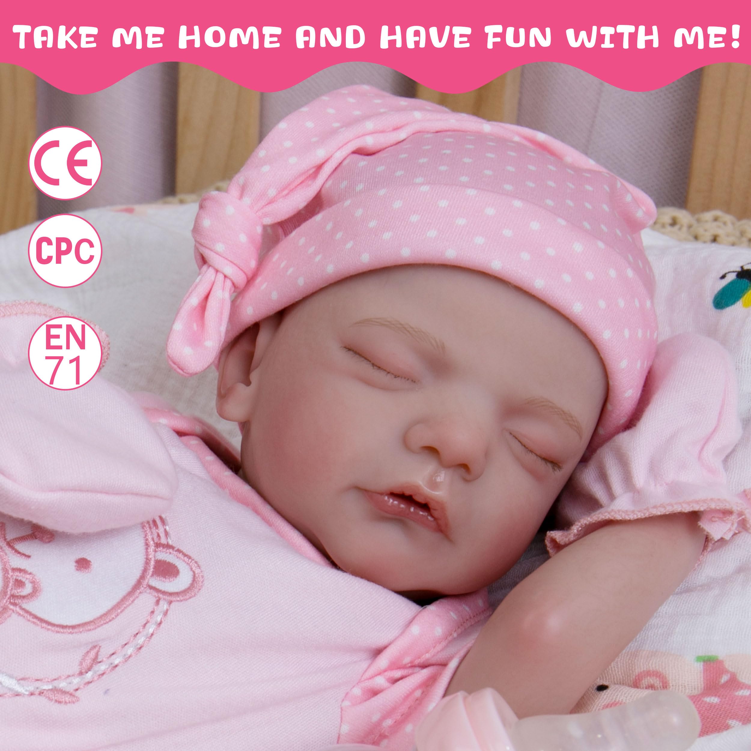 Milidool 18-Inch Realistic Reborn Baby Doll - Lifelike Sleeping Girl with Cute Smile & Accessories | Perfect Gift for Kids Age 3+ | Great for Role Play, Collecting & Therapy