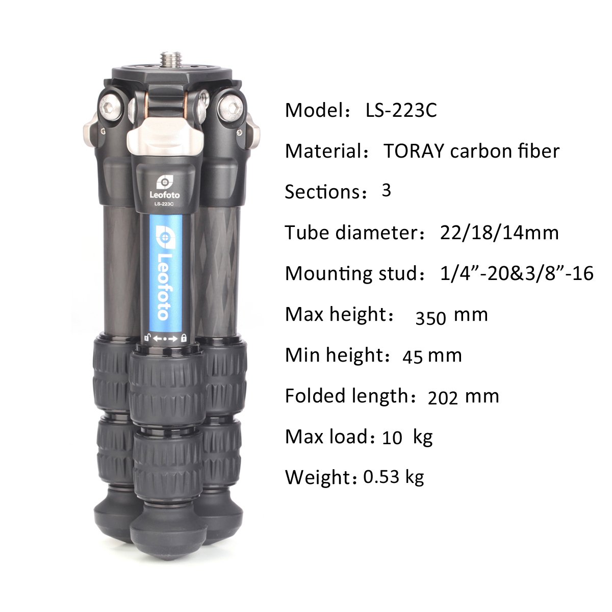Leofoto Ranger LS-223C+LH-25 Carbon Fiber Tripod with Ball Head - 3 Angle Adjustable Legs for Macro, Landscape & Travel Photography - Professional Camera Tripod for DSLR & Mirrorless Cameras - Black