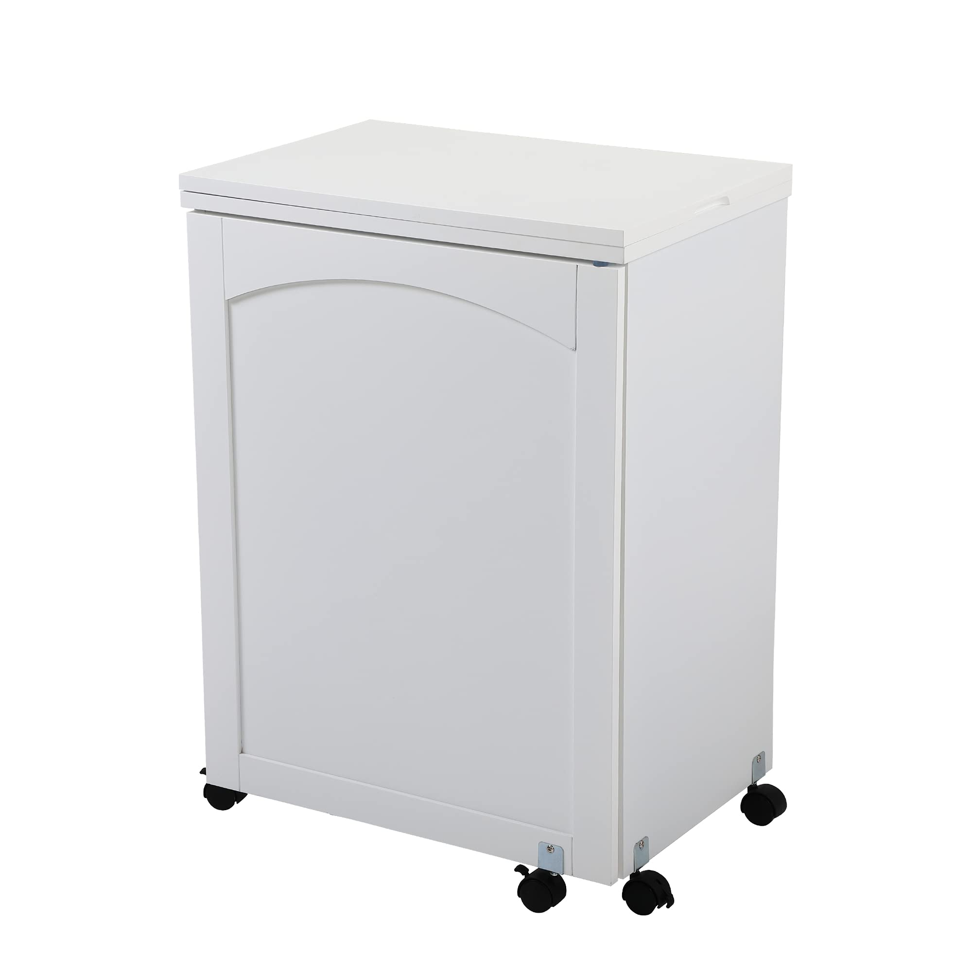 Foldable Sewing Table with Storage Cabinet & Lockable Wheels - Adjustable Portable Rolling Craft Desk for Small Spaces - Perfect for Apartments, Quilting, Sewing Projects & DIY Crafts - White