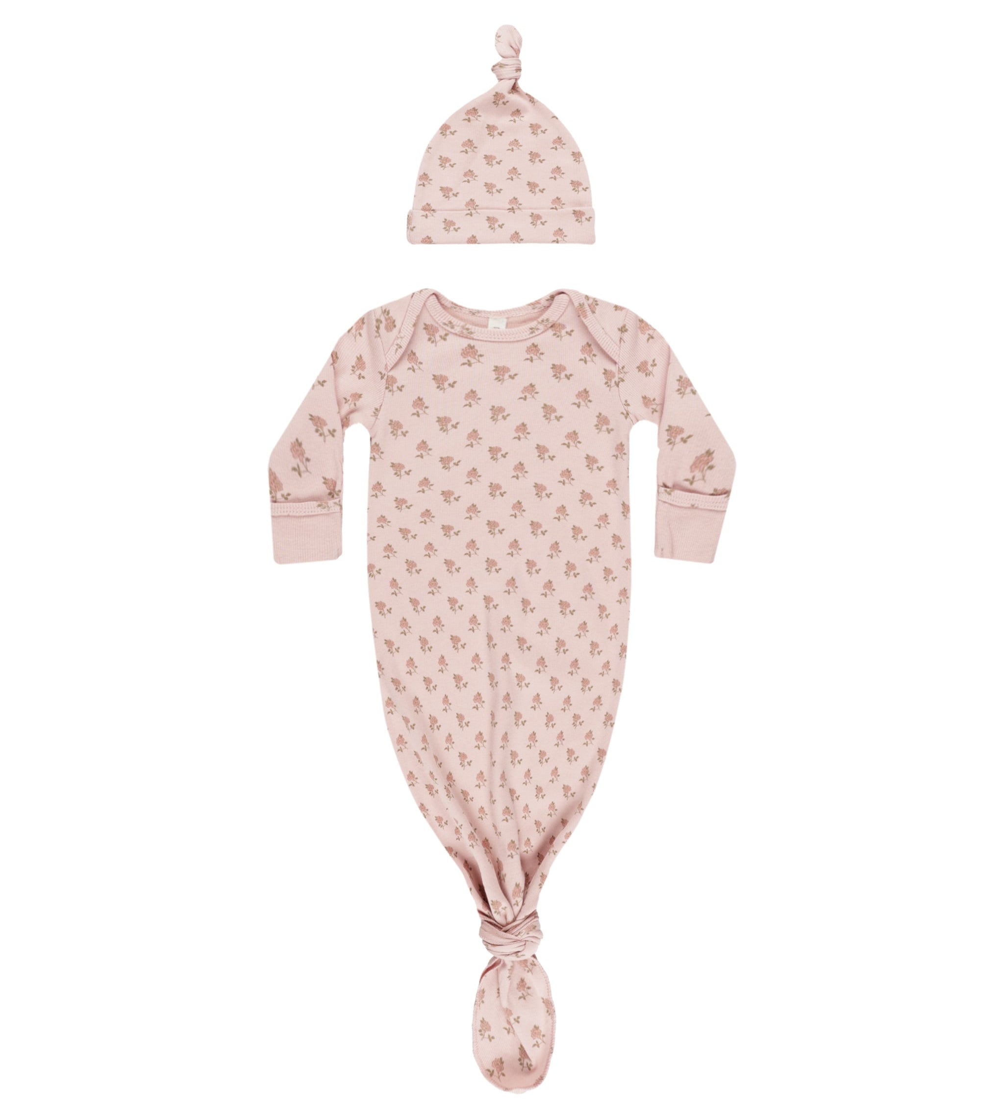 Soft Knotted Baby Gown and Hat Set - Floral Rose Design for Newborns | Perfect for Hospital Photos, Christening & Special Occasions