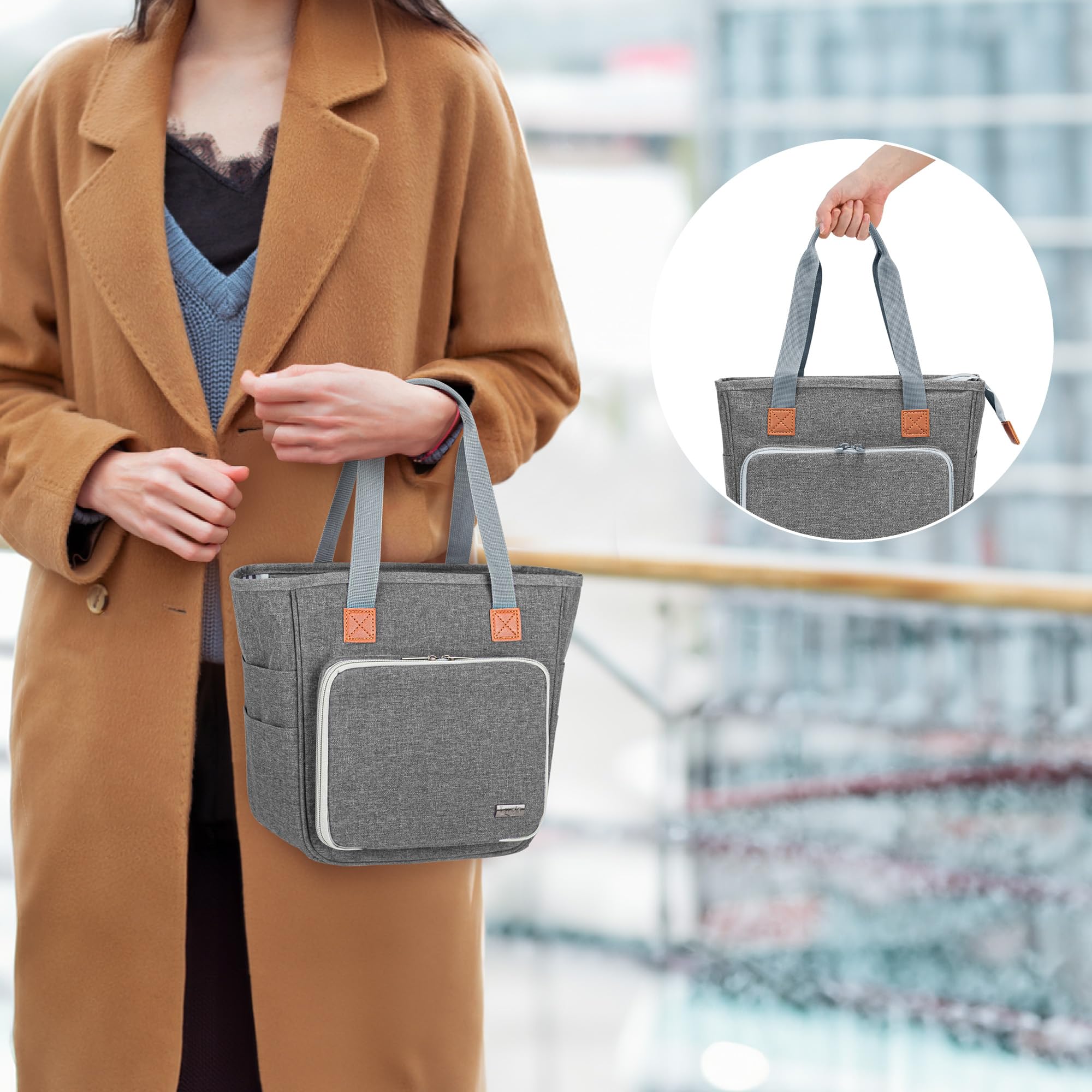 LUXJA Women's Bible Tote Bag with Multiple Pockets - Large Religious Book Carrier for Bible Study, Church & Travel - Gray