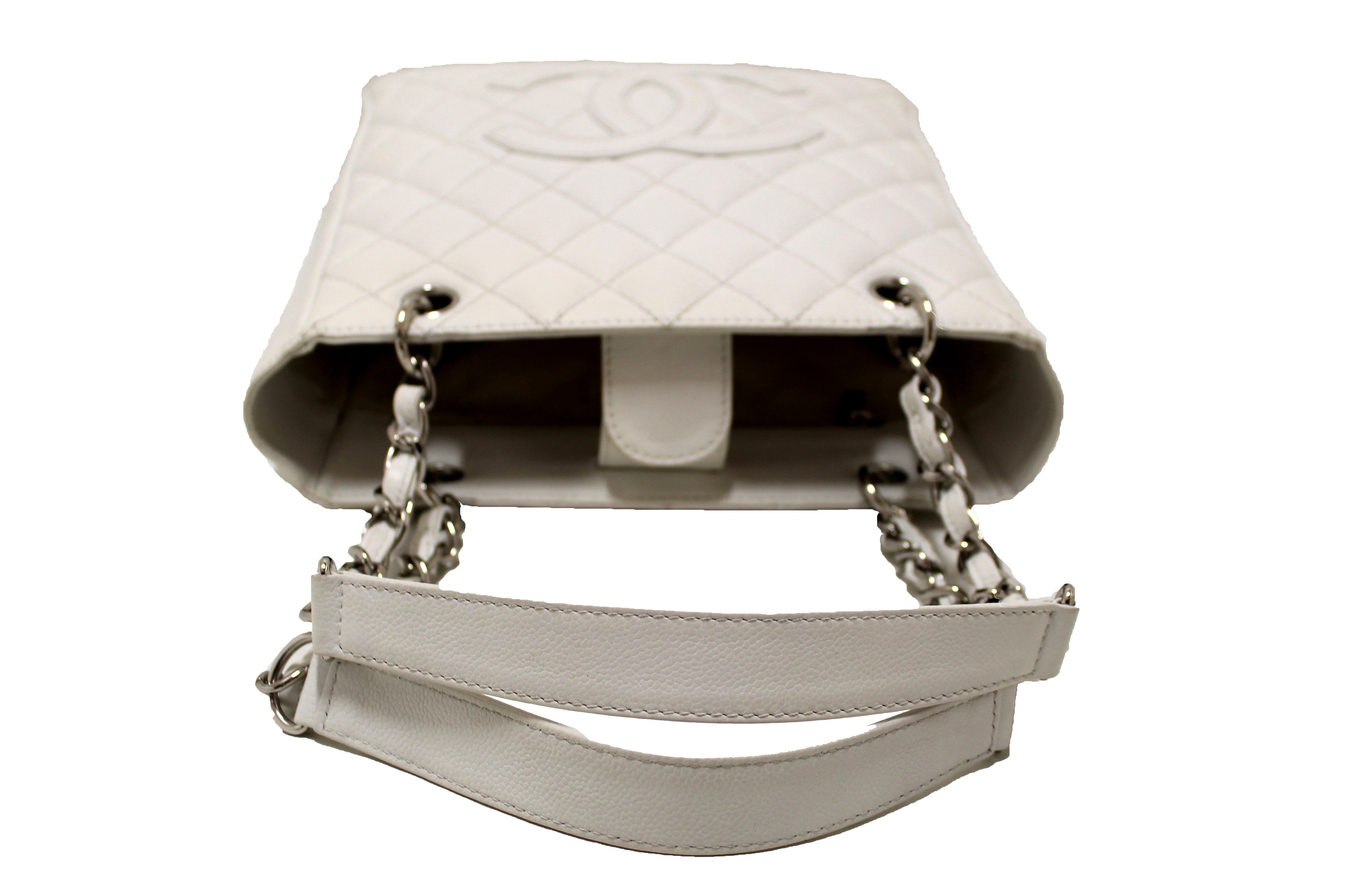 Authentic Chanel White Caviar Leather Petite Shopping Tote Bag - Luxury Designer Handbag for Women, Perfect for Work, Travel & Everyday Use