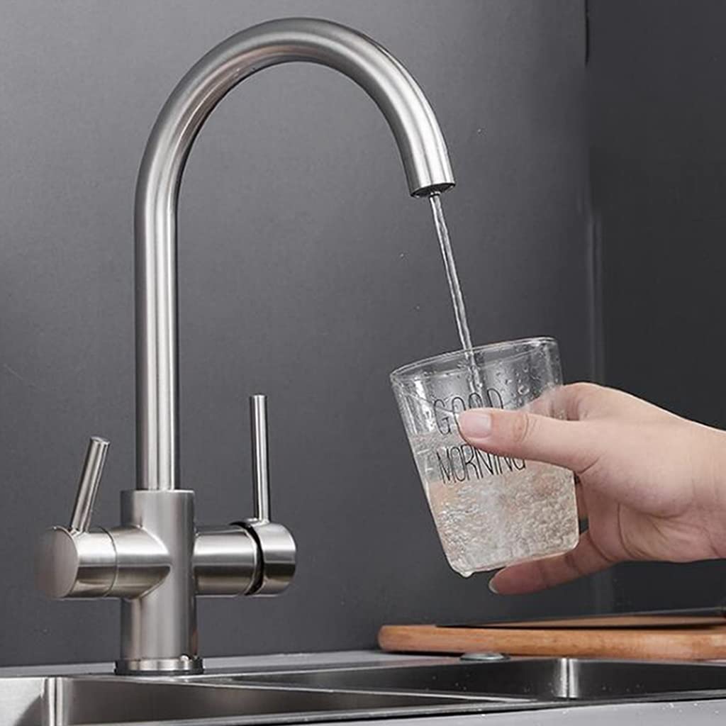 OMOONS Commercial Bar Kitchen Sink Tap with Filter, Hot & Cold Water Mixer, Deck Mounted Faucet in Brush Nickel - Ideal for Restaurants, Cafes, and Home Bars