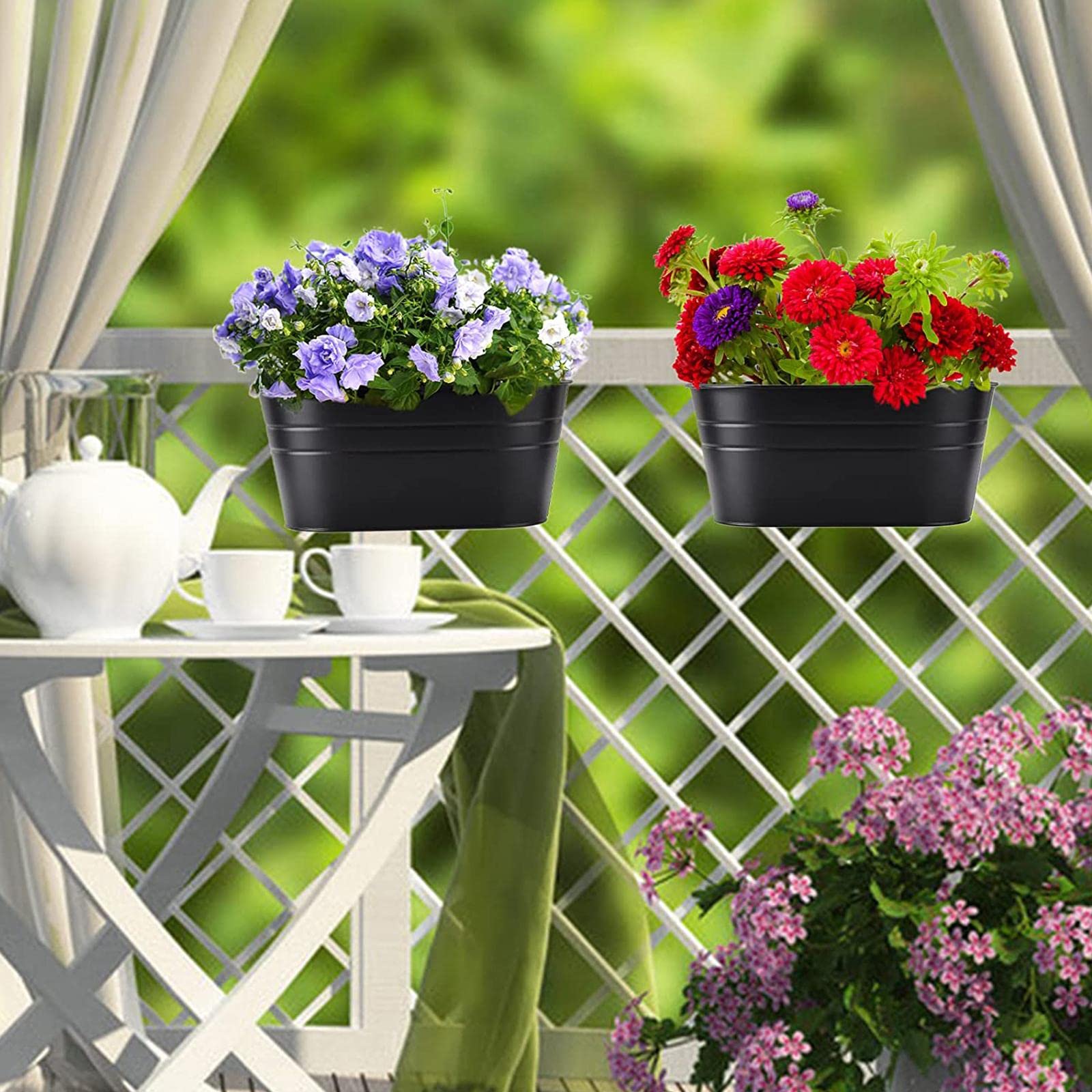 Rustic Metal Hanging Flower Pots - Iron Wall Planter with Detachable Hook for Windows, Fence & Garden | Herb Plant Holder Vase Bucket for Indoor & Outdoor Decor
