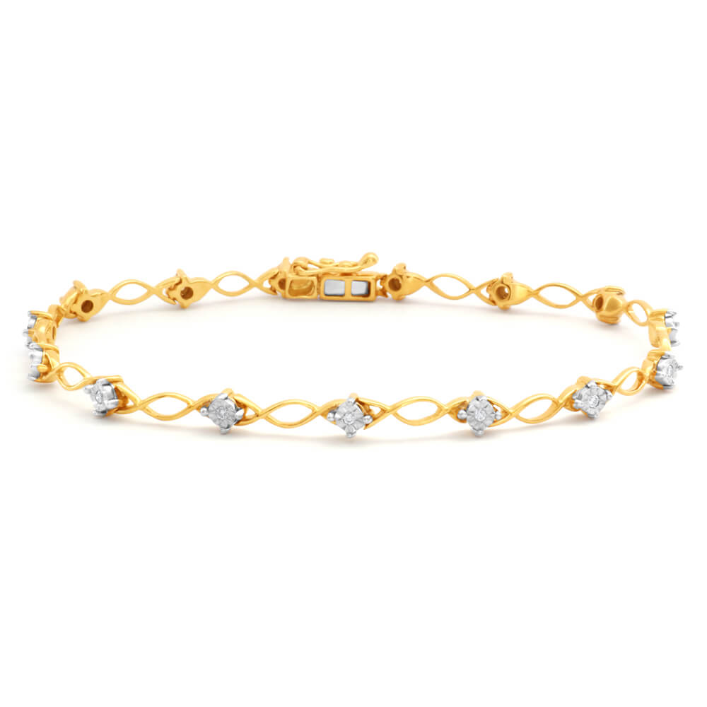 9ct Yellow Gold Diamond Bracelet - 17.5cm with 15 Brilliant Cut Diamonds | Elegant Jewelry Gift for Women, Perfect for Weddings & Special Occasions