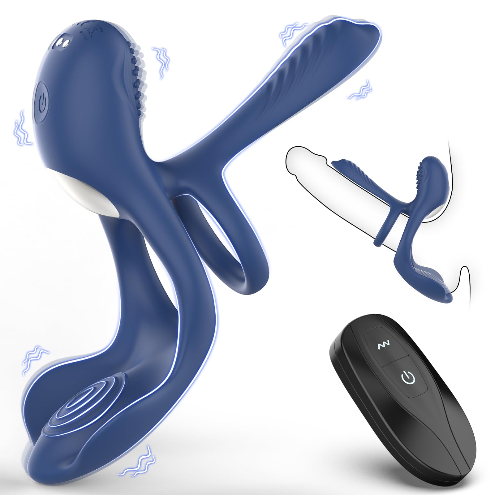 3 in 1 Vibrating Cock Ring Sex Toy for Couples - 10 Powerful Vibration Modes, G Spot & Clitoral Stimulator, Erection Enhancer Penis Ring for Men & Women (Blue) - Perfect for Spicing Up Intimate Moments, Couples Play & Solo Pleasure