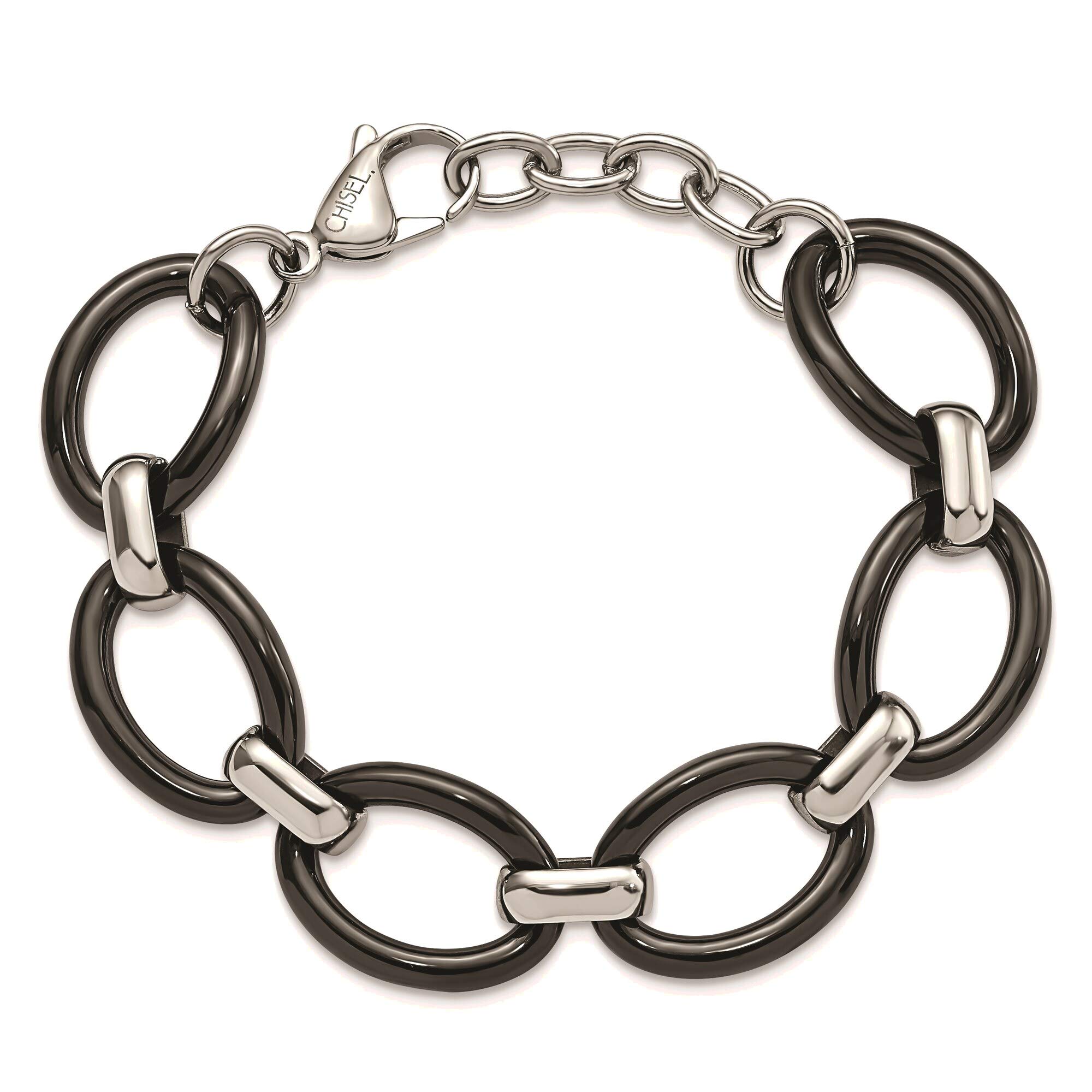 Stainless Steel Black Ceramic Bracelet for Men & Women - Adjustable Polished Jewelry with 1 Inch Extension - Perfect for Casual Wear, Gifts & Special Occasions