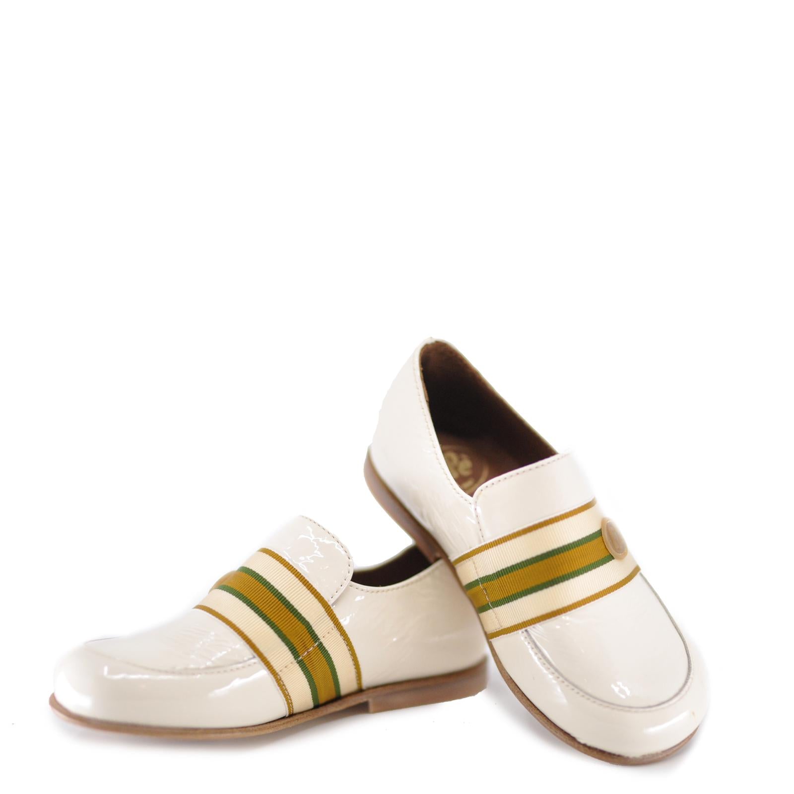 Pepe Cream Patent Leather Slip-On Shoes with Logo - Comfortable & Stylish for Casual Wear, Office, and Everyday Outfits