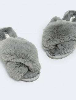 Jessica Fluffy Slippers for Women - Soft Grey Cozy Indoor/Outdoor House Shoes - Perfect for Home, Lounge & Winter Comfort