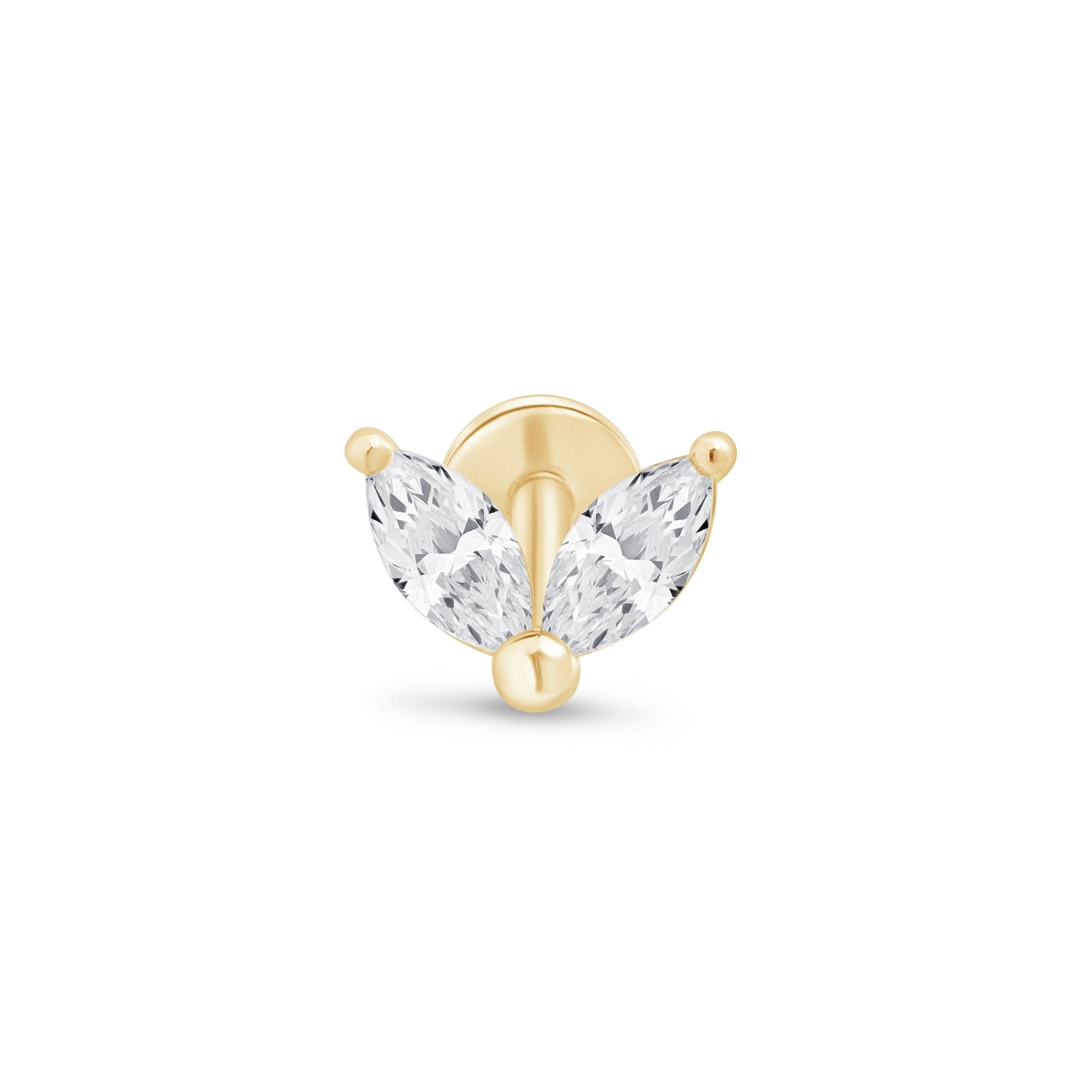 14K Yellow Gold Cubic Zirconia Double Marquise Stud Earrings - Flat Back for Sensitive Ears | Perfect for Weddings, Parties & Everyday Elegance