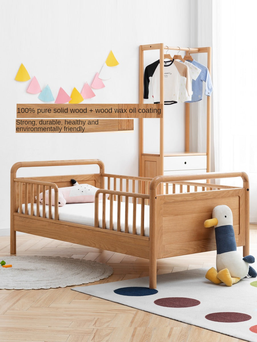 Premium Oak Solid Wood Toddler Bed - Convertible, Multi-Functional Kids Bed with Safety Rails | Perfect for Nursery, Daycare & Small Bedrooms