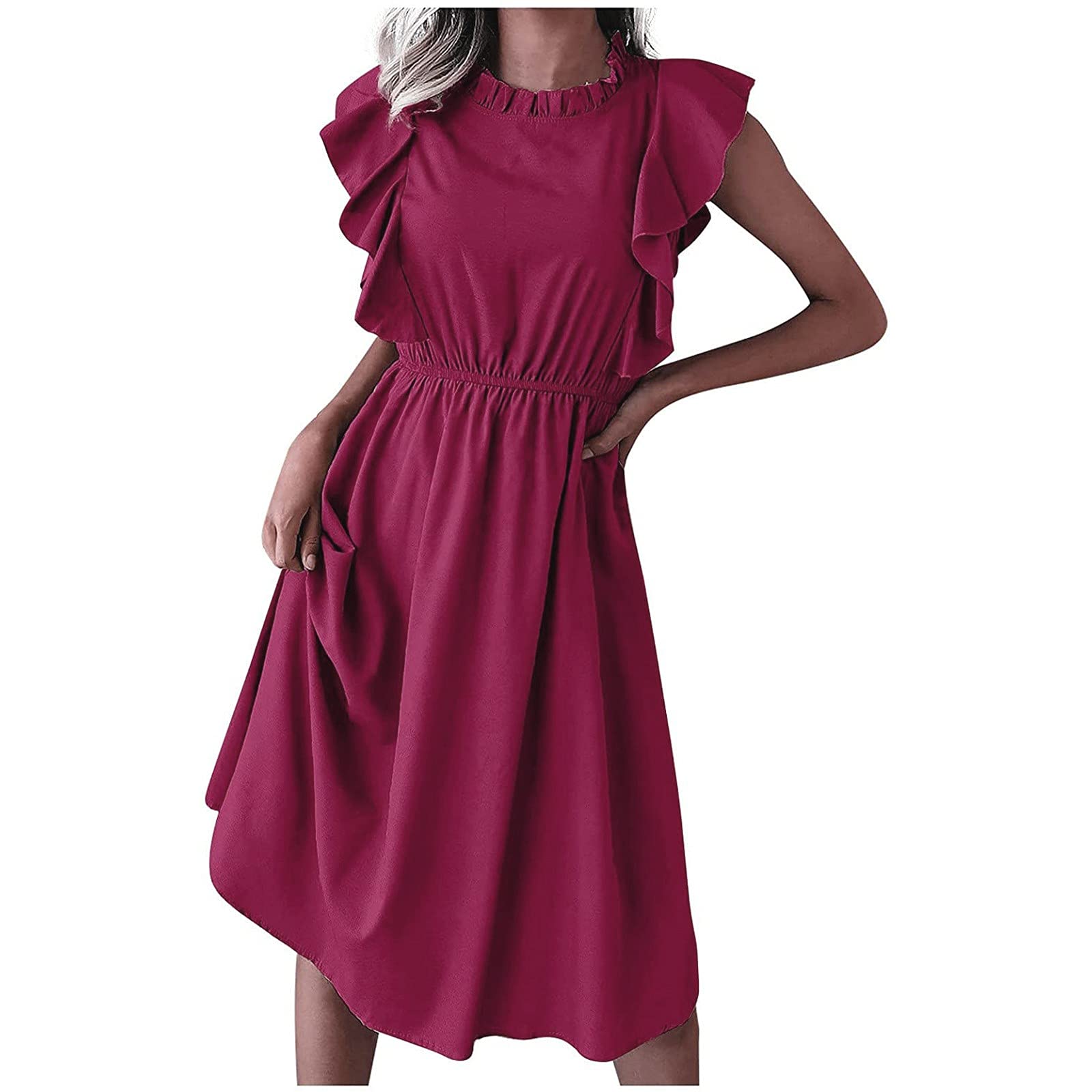 Women's Casual Summer Dress - Sleeveless O-Neck Solid Color Knee-Length Beach Dress | Perfect for Vacation, Mother's Day Gift & Everyday Wear 2023