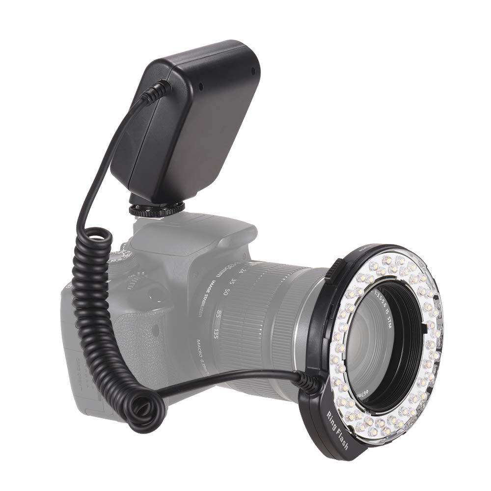 HUIOP HD-130 Macro LED Ring Flash Light with LCD Display | 3000-15000K Color Temperature | GN15 Power Control | Includes 3 Flash Diffusers & 8 Adapter Rings | Perfect for DSLR Camera Macro Photography, Product Shooting & Close-Up Portraits