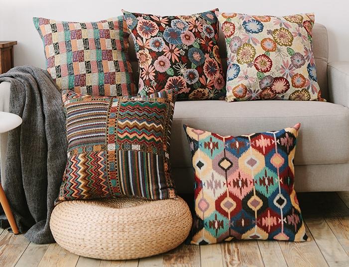 Bohemian Decorative Throw Pillows 18x18 - Geometric Pattern Chenille Couch Pillows for Sofa & Living Room - Soft Accent Pillows for Home Decor, Bedroom, Dorm
