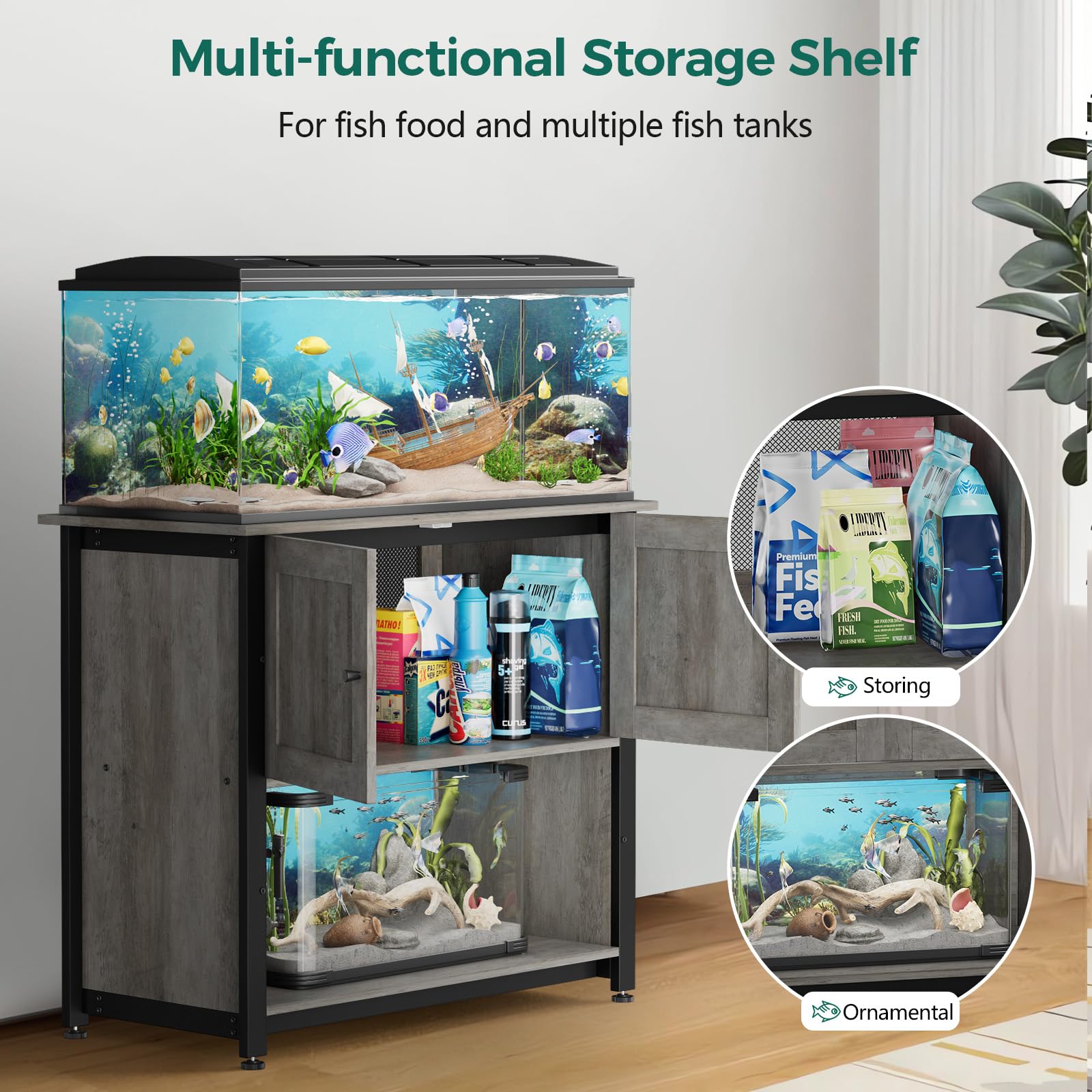 Tatub 40-50 Gallon Fish Tank Stand with Storage Cabinet - Heavy Duty Metal Aquarium Stand Holds 1000LBS - Perfect for Reptile Tanks, Turtle Terrariums & Dual Aquarium Setup - Ideal for Living Room, Office or Pet Store Display
