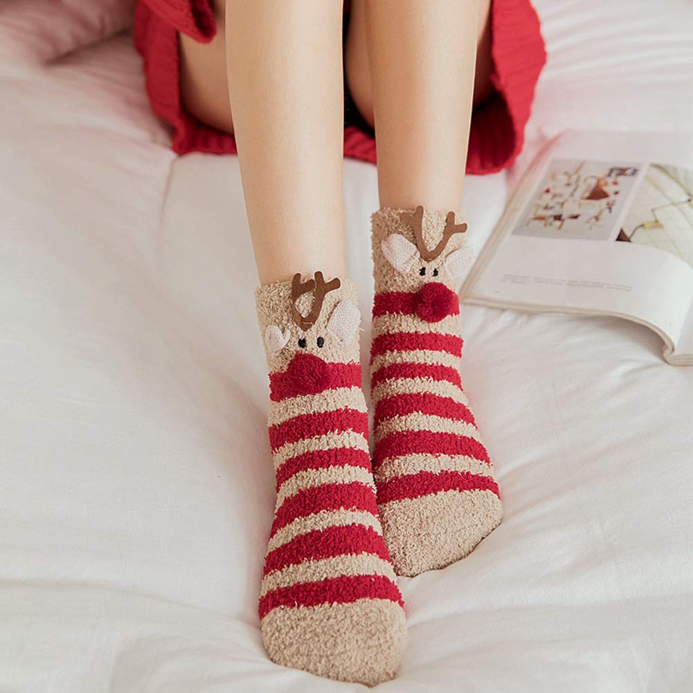 Cozy Cat Fuzzy Socks for Women - 5 Pairs Warm Winter Slippers for Christmas Gifts