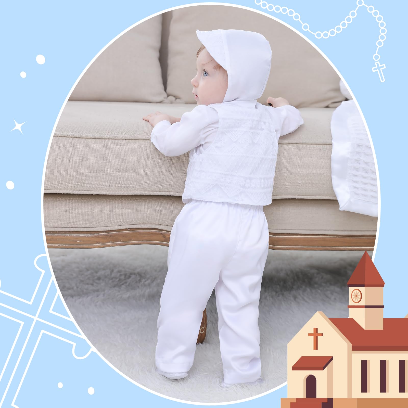 Booulfi Baby Boy Christening Outfit - White Baptism Suit with Dress Shirt & Pants - Perfect for Christening, Baptism, First Communion & Special Occasions