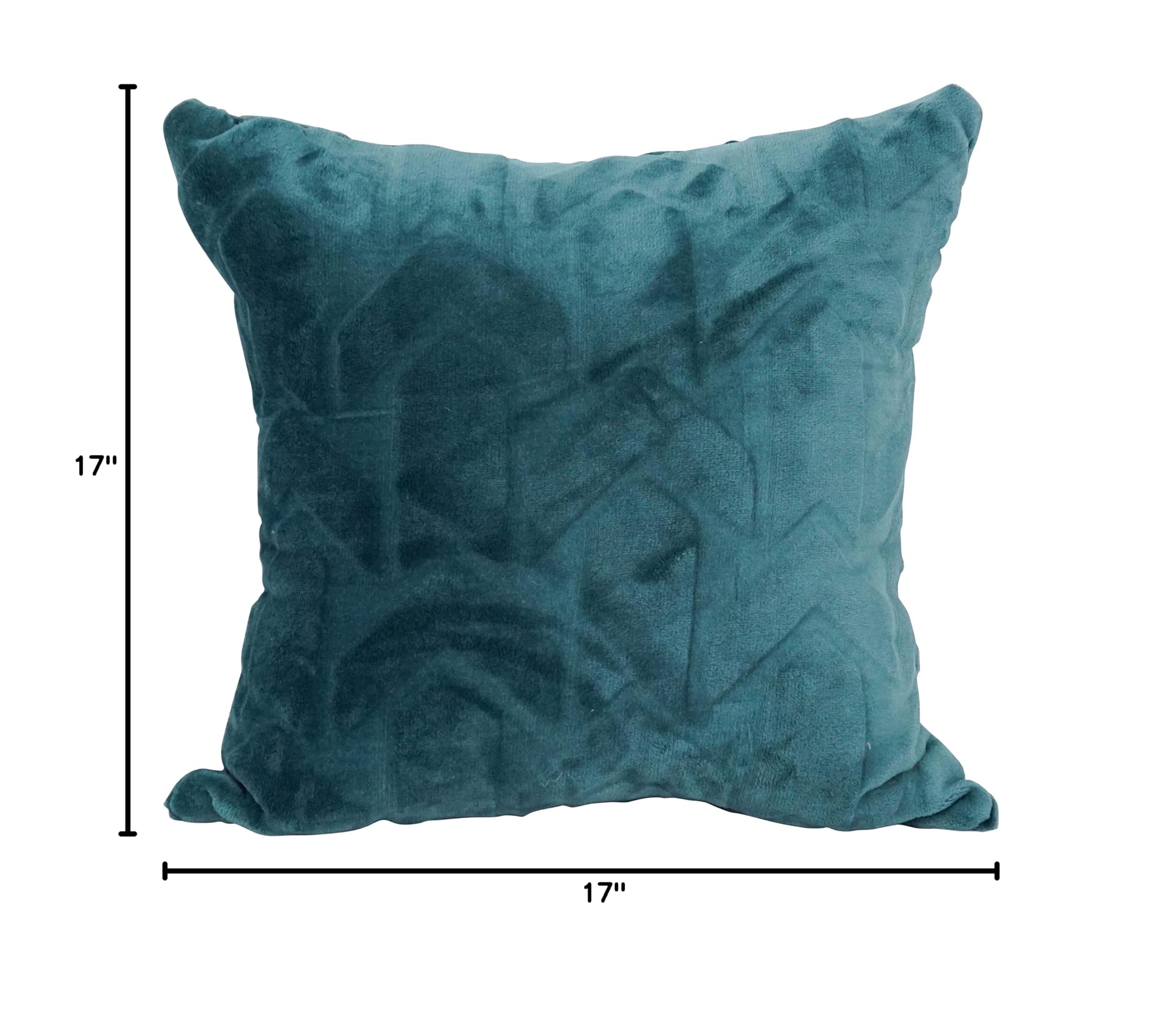 Blazing Needles 17-inch Square Faux Fur Throw Pillows - Set of 2 in Agora Teal - Soft Decorative Couch Pillows for Living Room, Bedroom & Home Decor