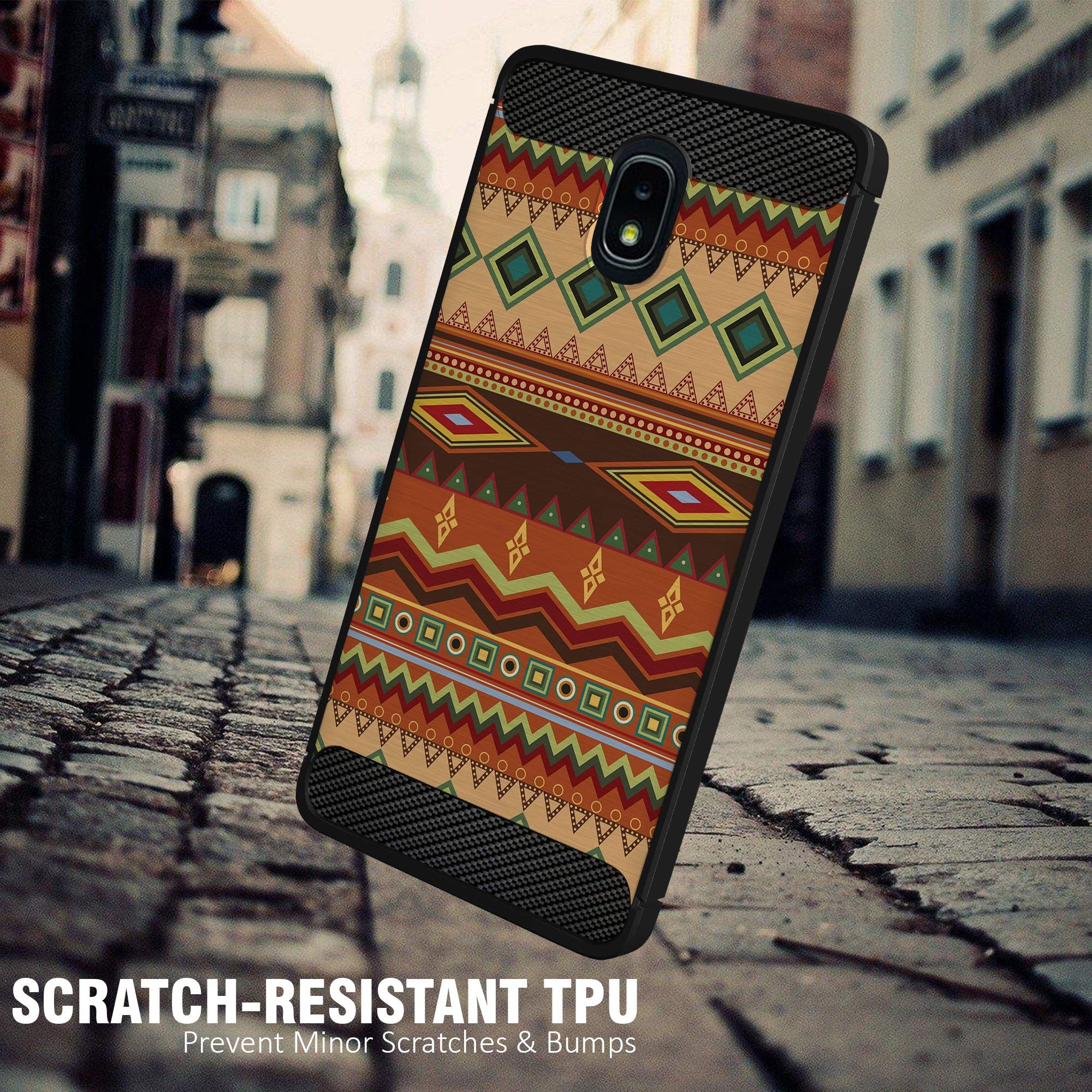 Premium Slim Black TPU Case for Samsung J3 (2018) / J3 Star / J3 Achieve / Express Prime 3 / J3 Orbit / Amp Prime 3 - Shockproof Flexible Protective Phone Cover with Autumn Tribal Pattern - Perfect for Daily Use, Travel & Outdoor Activities