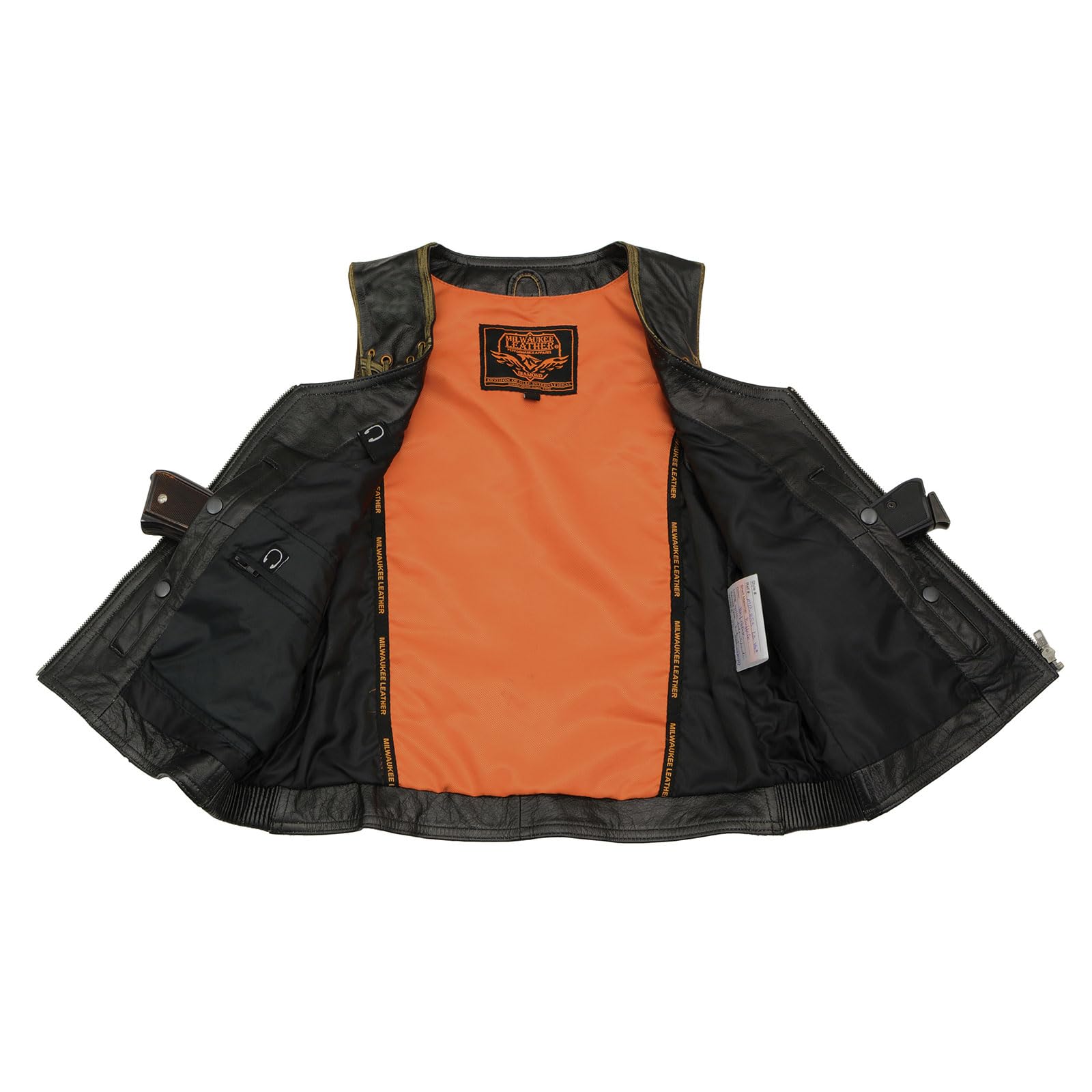 Milwaukee Leather MLL4527 Women's Distressed Brown Motorcycle Vest with Stretch Side Panels & Lacing Detail - Size 2XL - Perfect for Riding & Biker Fashion
