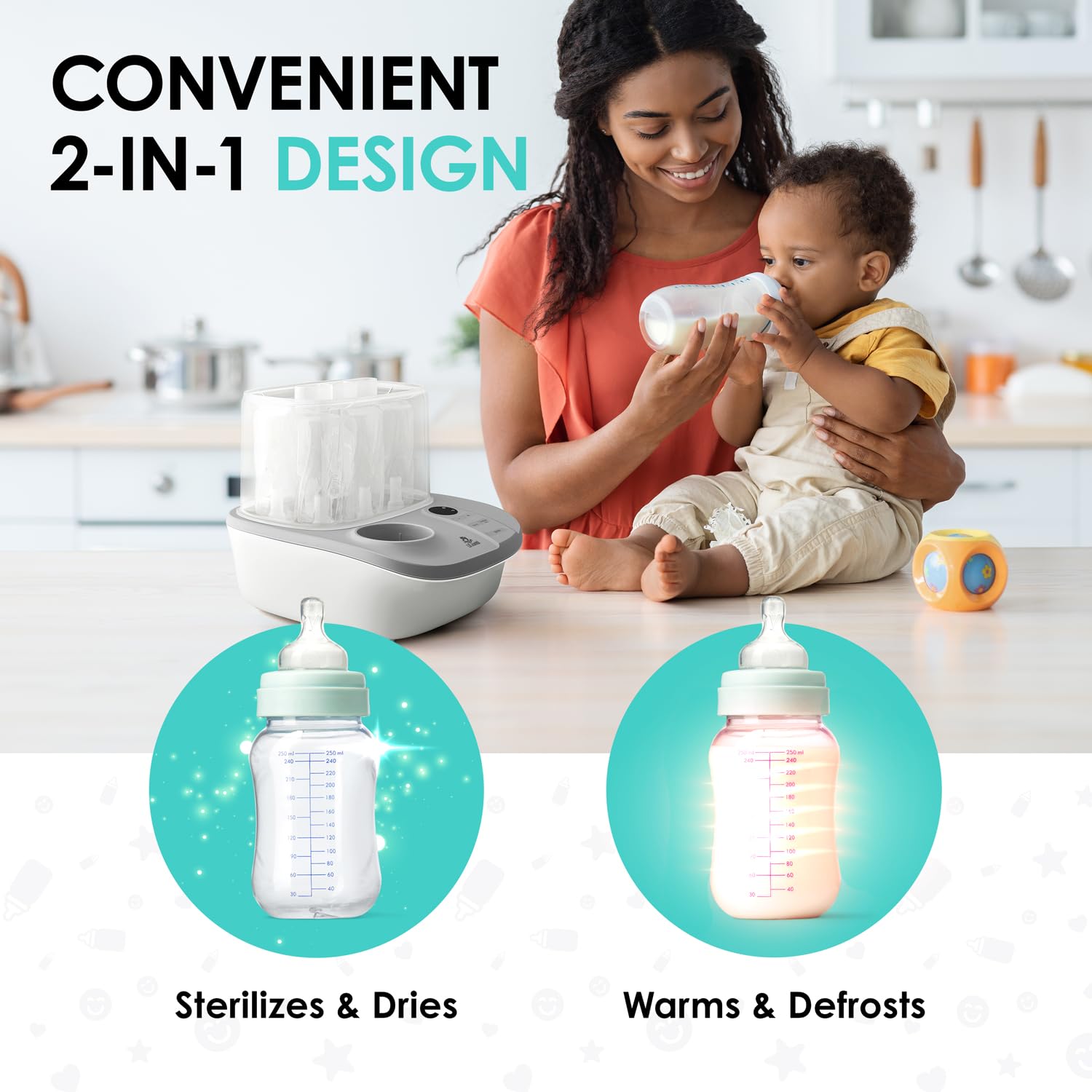 Lil' Jumbl 2-in-1 Baby Bottle Warmer & Sterilizer Dryer - Steam Sterilize, Dry, Warm & Defrost Milk/Formula - Adjustable Temperature & Timer with Auto Shut-Off - Perfect for Nursery, Travel & Breastfeeding Moms