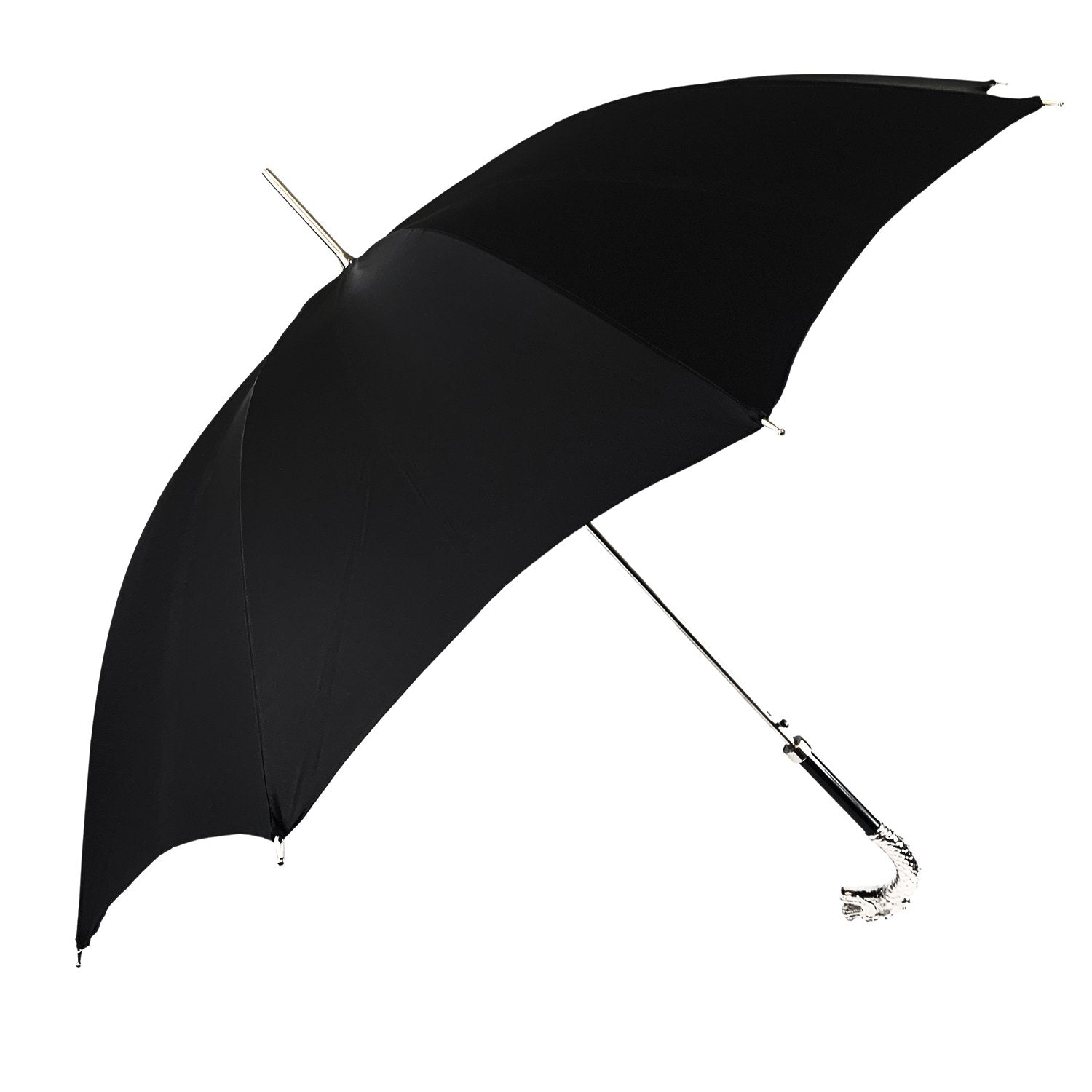 Premium Black Men's Umbrella with Silver-Plated Dragon Handle - Stylish & Durable Rain Protection for Outdoor Commuting, Travel, and Business Use