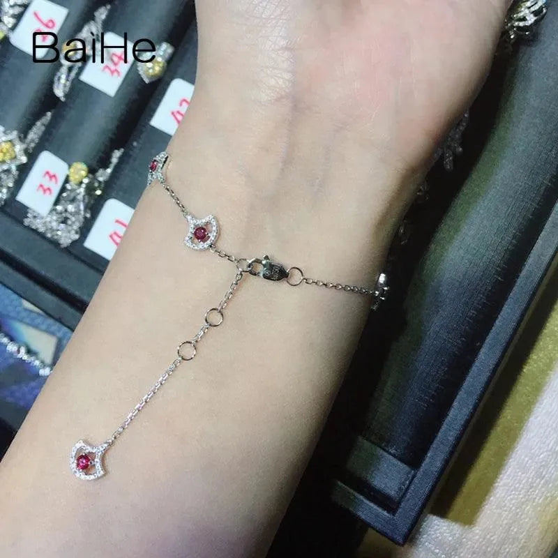 14K White Gold Natural Ruby Leaf Bracelet for Women - 0.8CT Genuine Ruby Jewelry, Elegant Engagement Gift & Fine Jewelry Piece - Perfect for Weddings, Anniversaries & Special Occasions