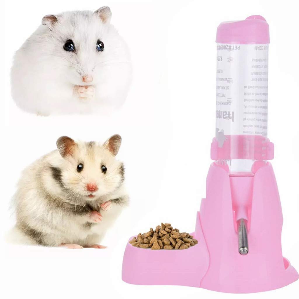 3-in-1 Hamster Water Bottle with Food Bowl & Hideout - Automatic Drinking Bottle for Small Pets (Pink) | Perfect for Hamster Cages, Travel Carriers & Play Areas