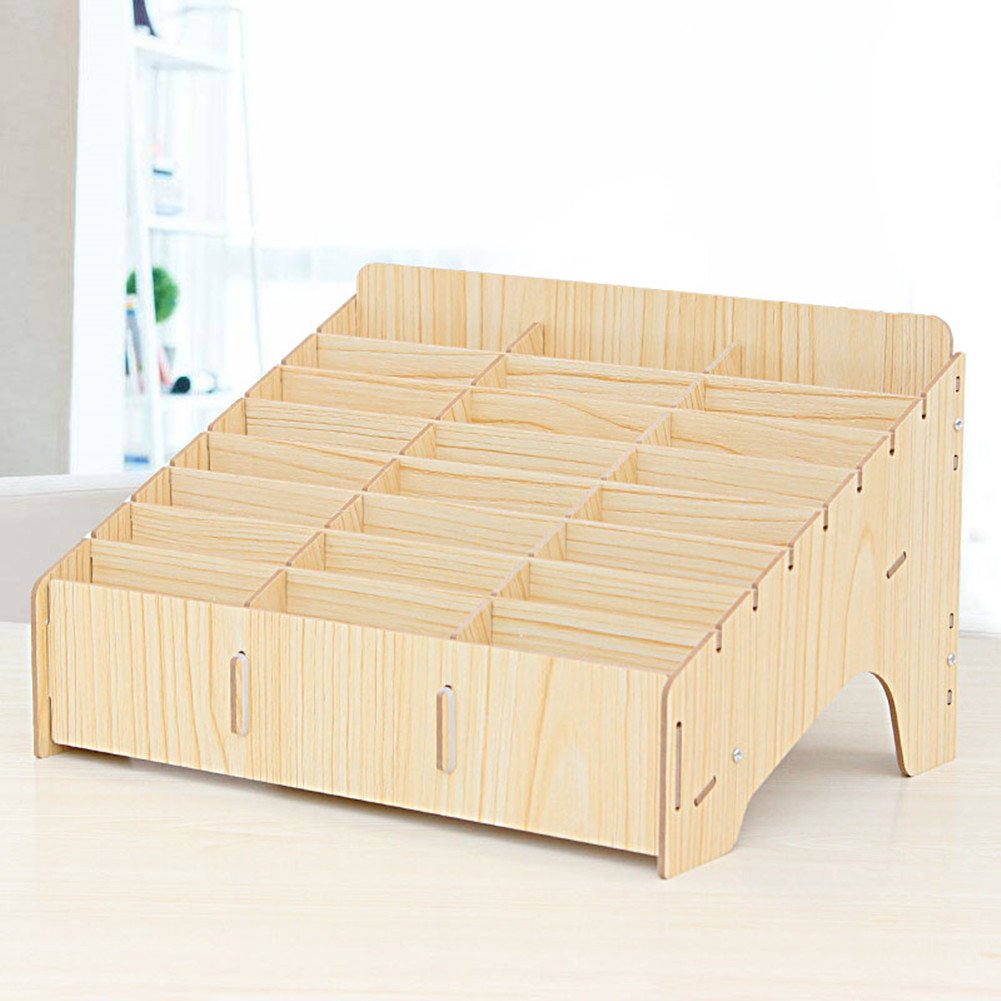 XICHENGSHIDAI 24-Slot Phone Storage Box - Beige Desktop Organizer for Classroom & Office