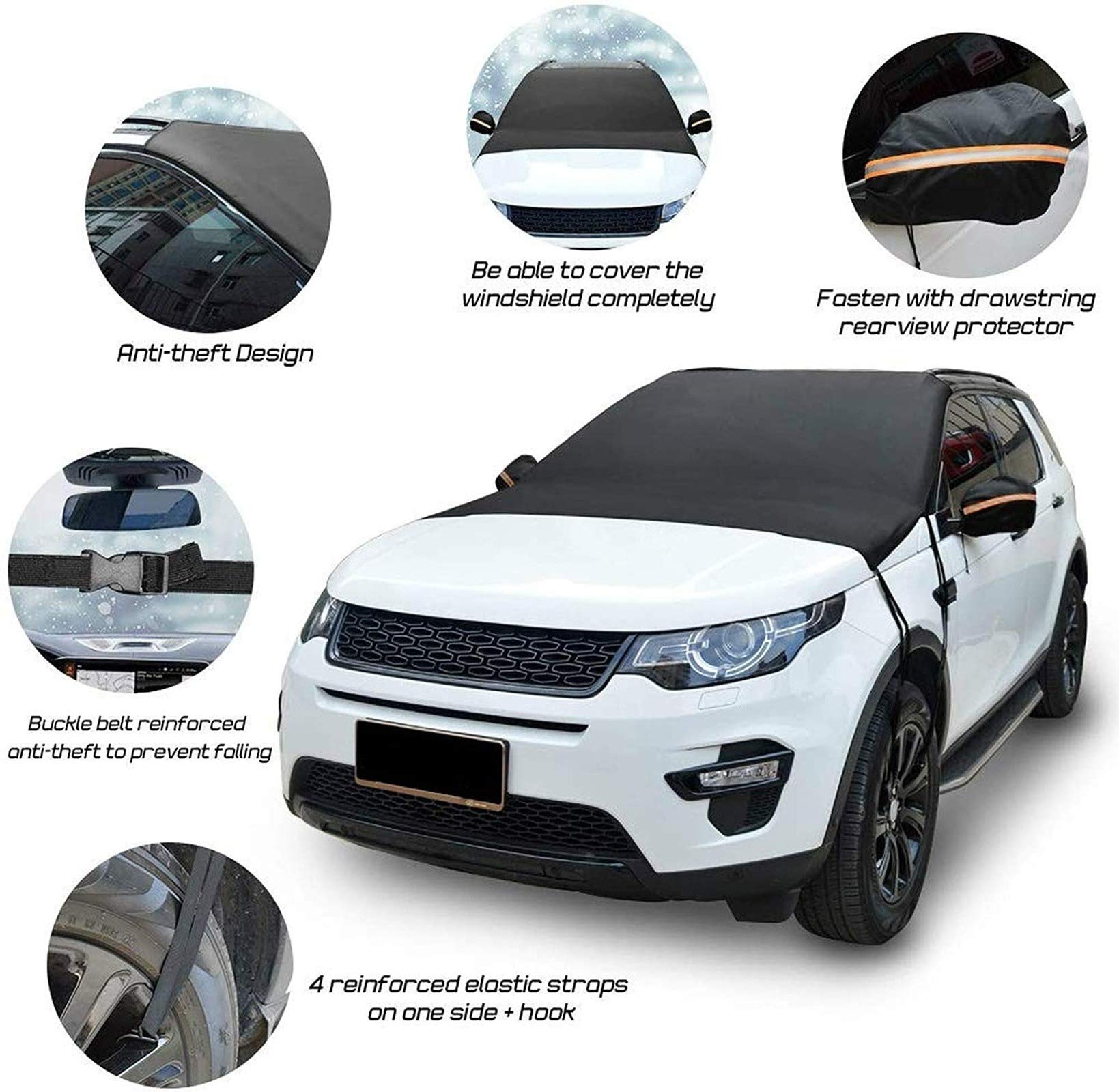 Universal Car Windshield Snow Cover - All Weather Ice Removal Wiper Protector & Sun Visor Shield for Winter & Summer - Perfect for Parking, Travel & Extreme Weather Protection